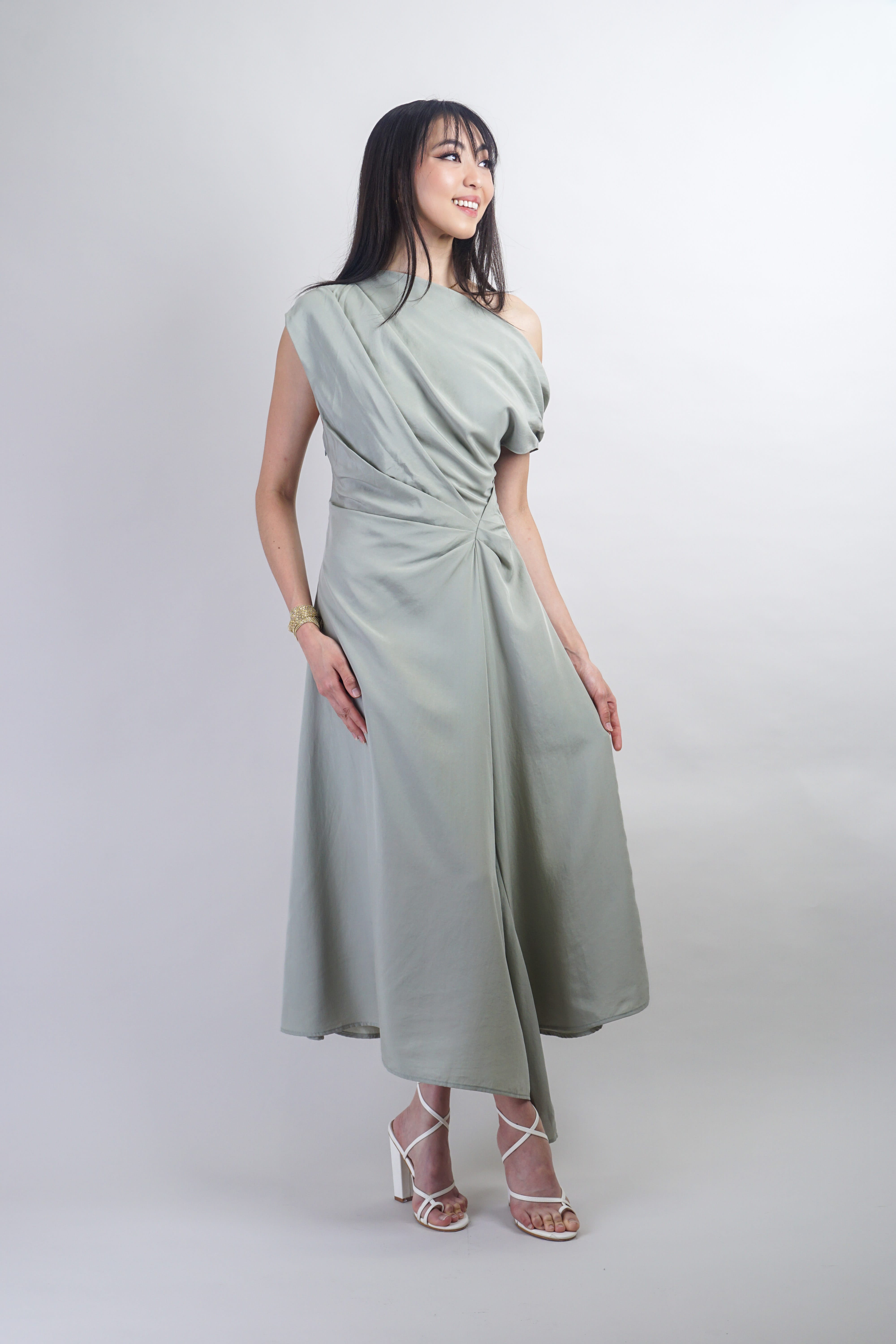 Private Label DRESSES Sage Off Shoulder and Side Drape Dress