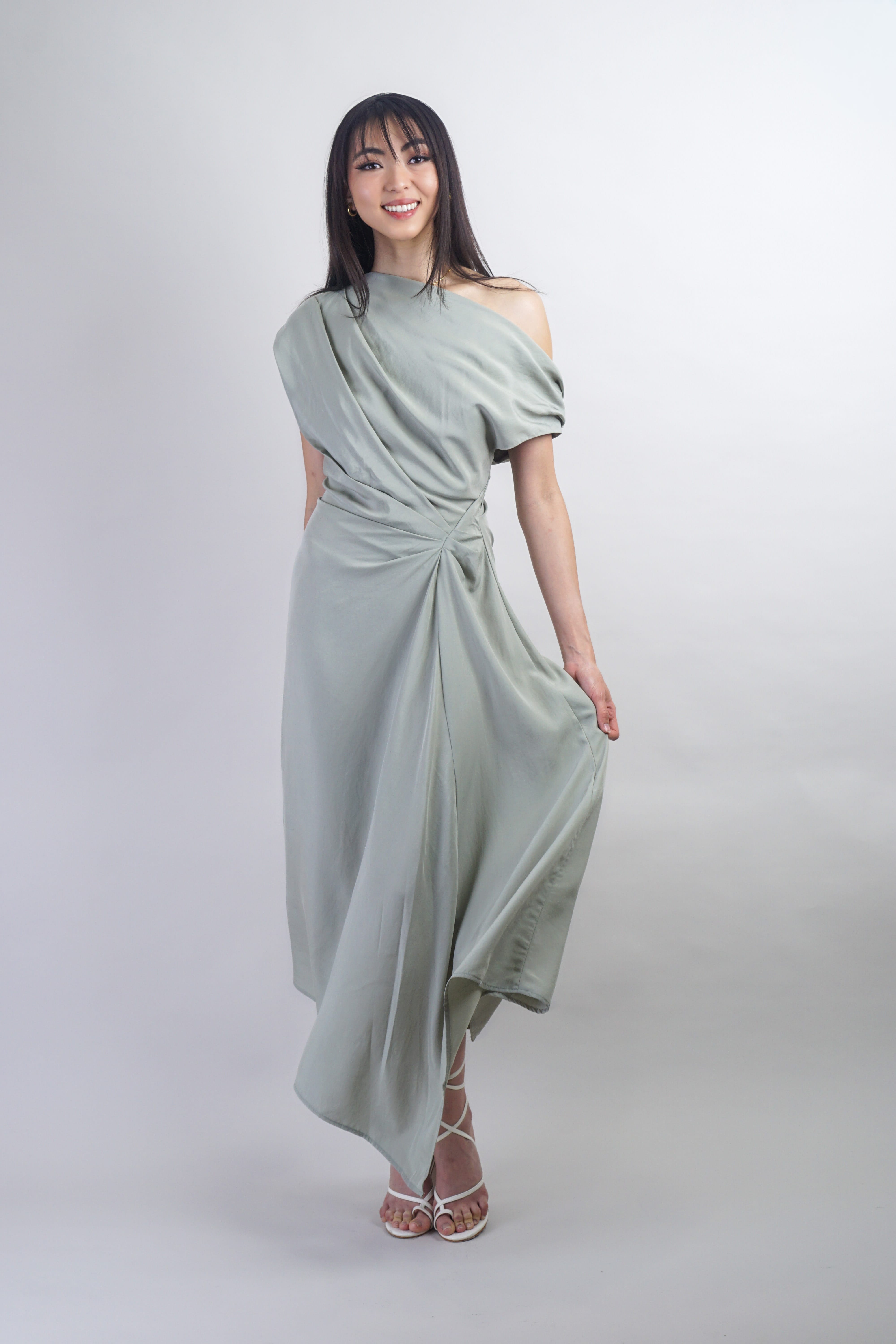 Private Label DRESSES Sage Off Shoulder and Side Drape Dress