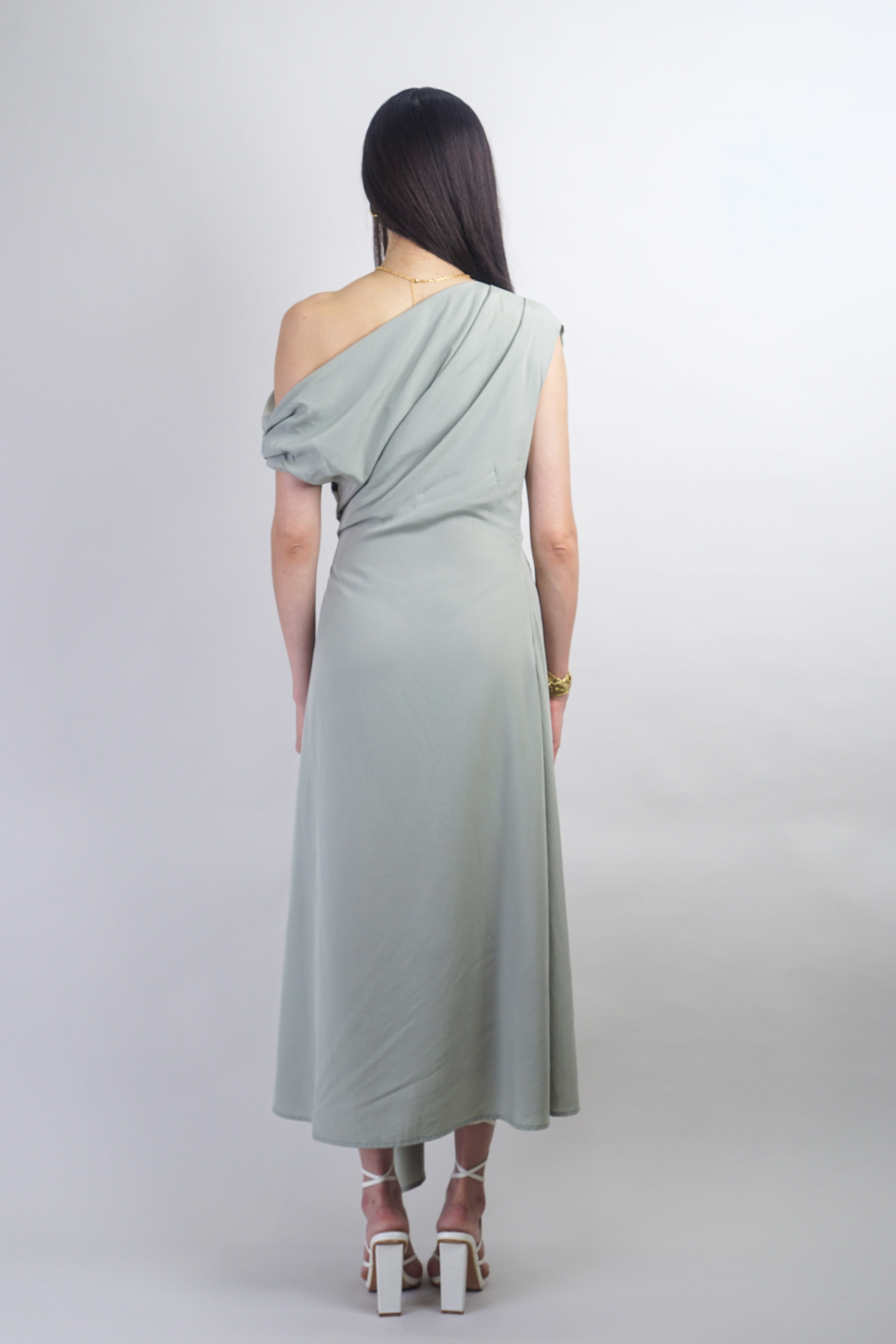 Private Label DRESSES Sage Off Shoulder and Side Drape Dress