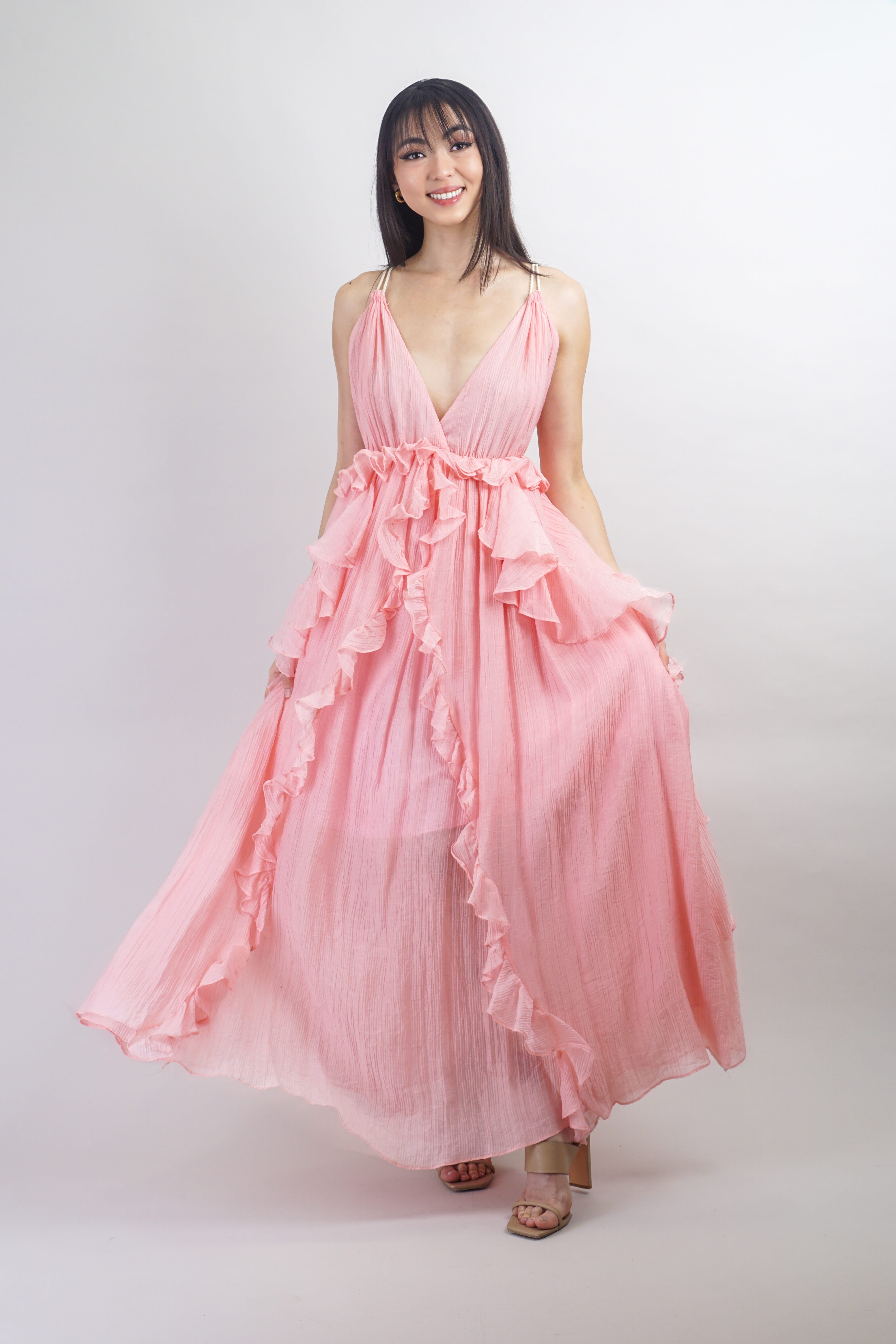 Private Label DRESSES Salmon Ruffle Empire Maxi Dress