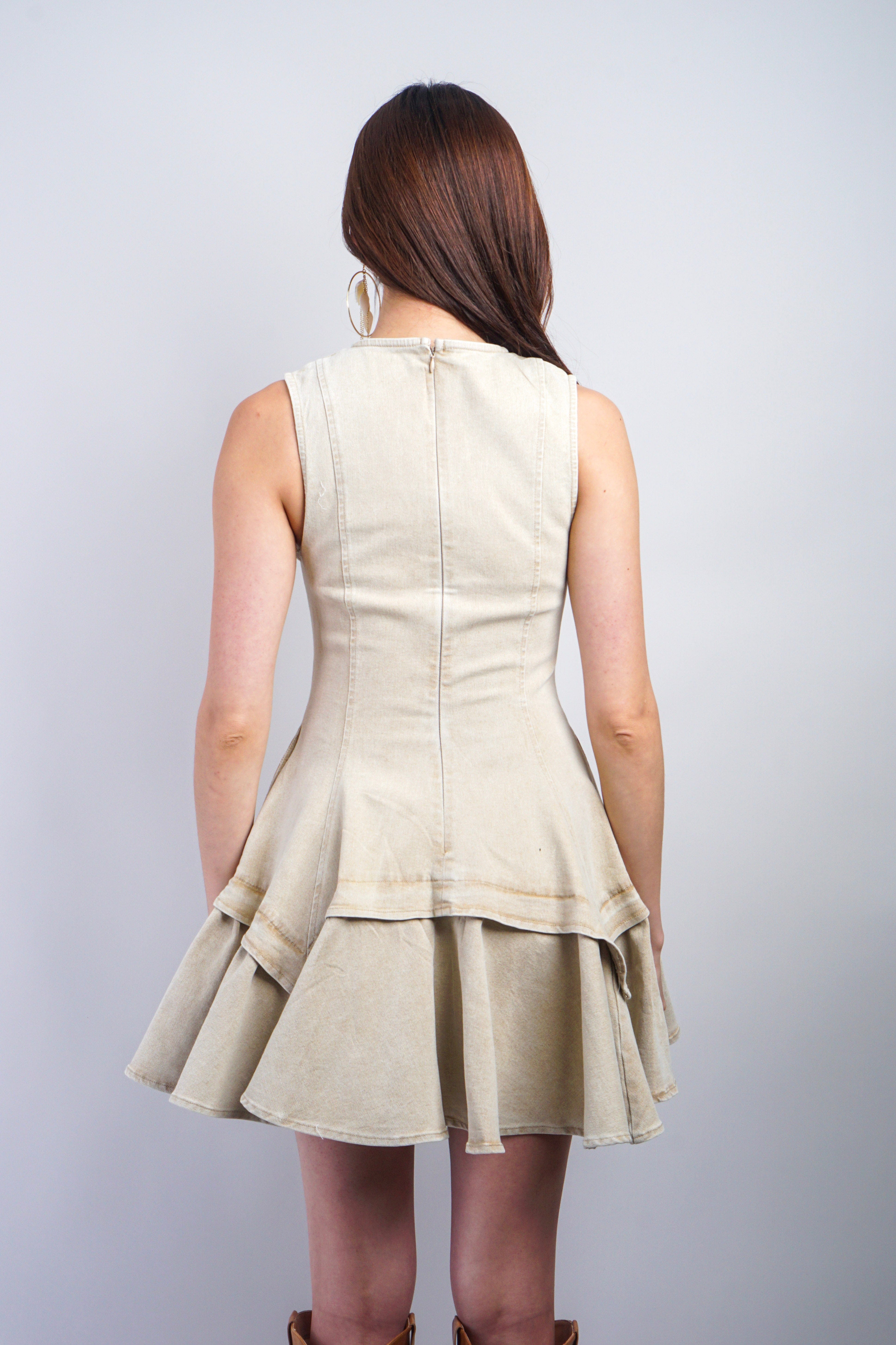 Private Label DRESSES Sand V Neck Embroidered Stud Skater Dress