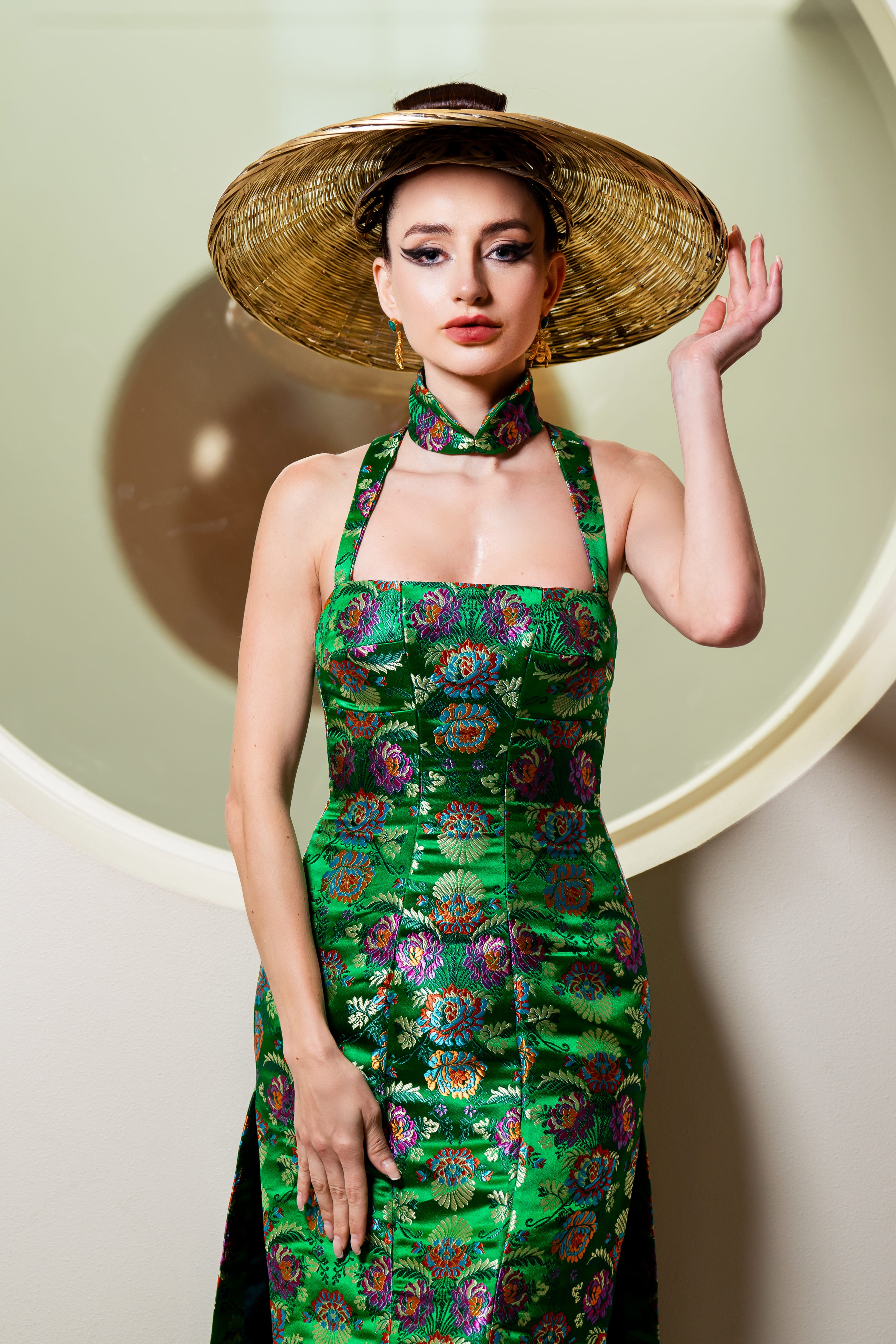 Chloe Dao DRESSES Size 6 Green Brocade Mandarin Corset Gown