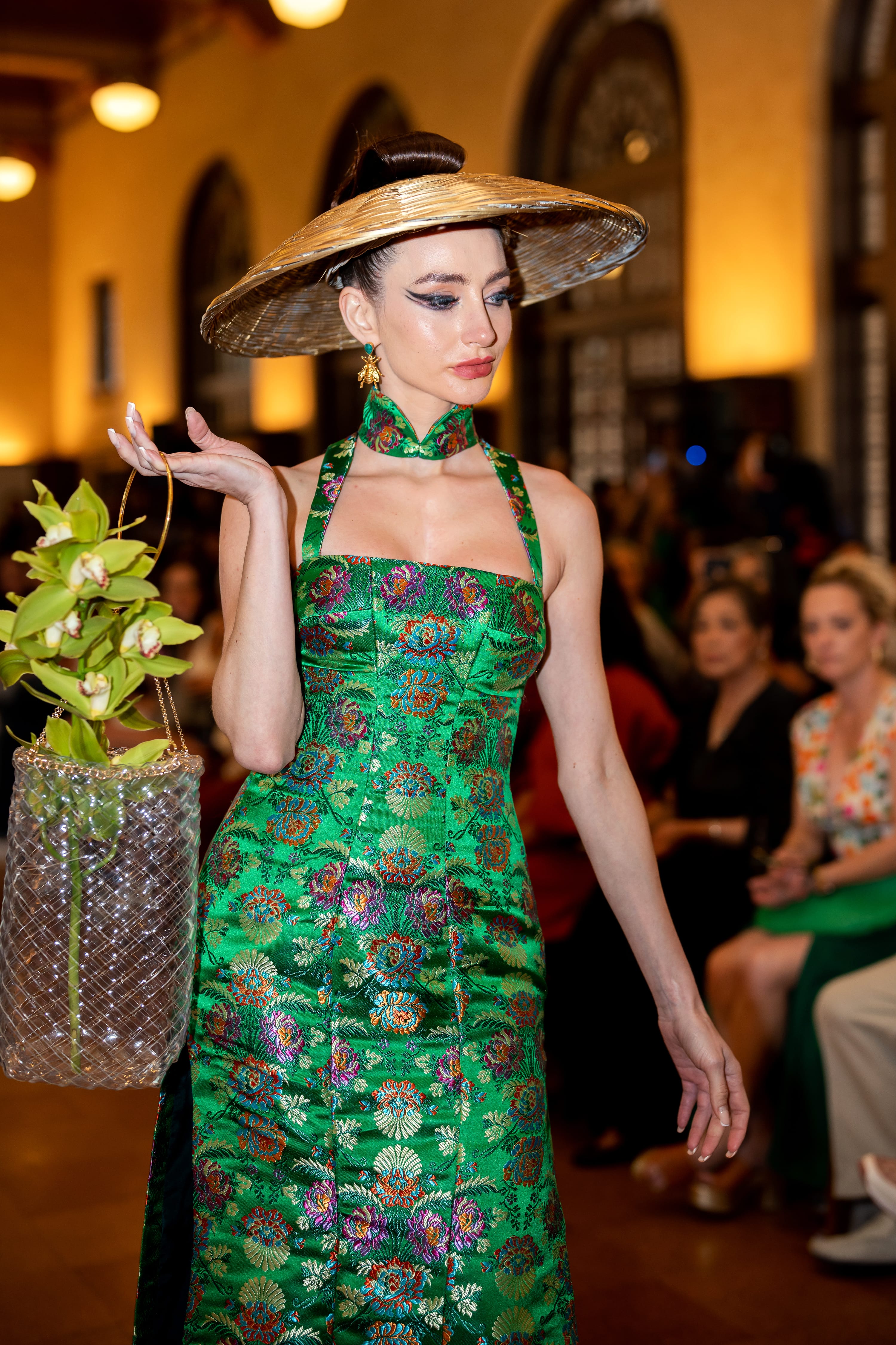 Chloe Dao DRESSES Size 6 Green Brocade Mandarin Corset Gown