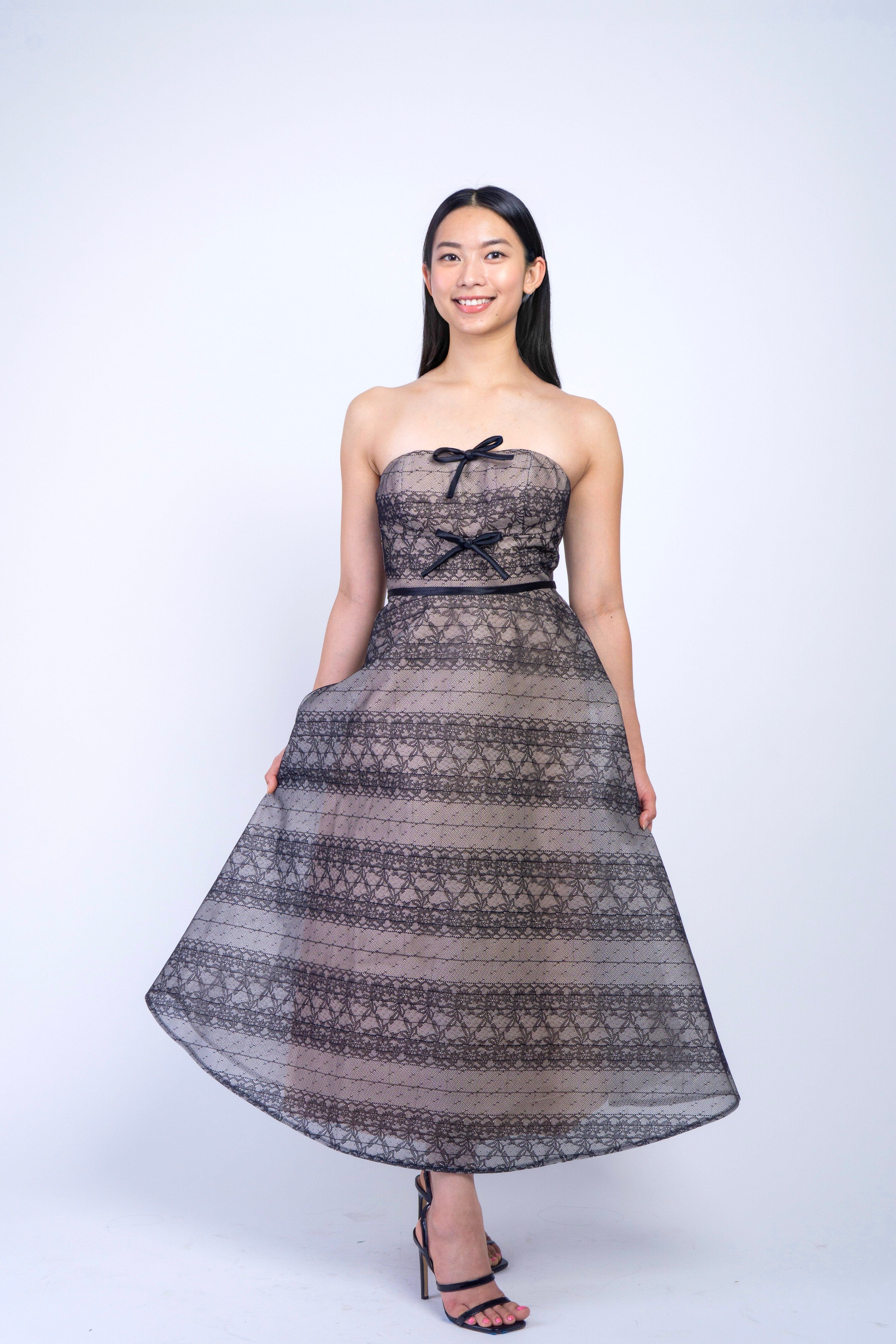 Private Label DRESSES Strapless Chic Lace Bow Full Midi Dress