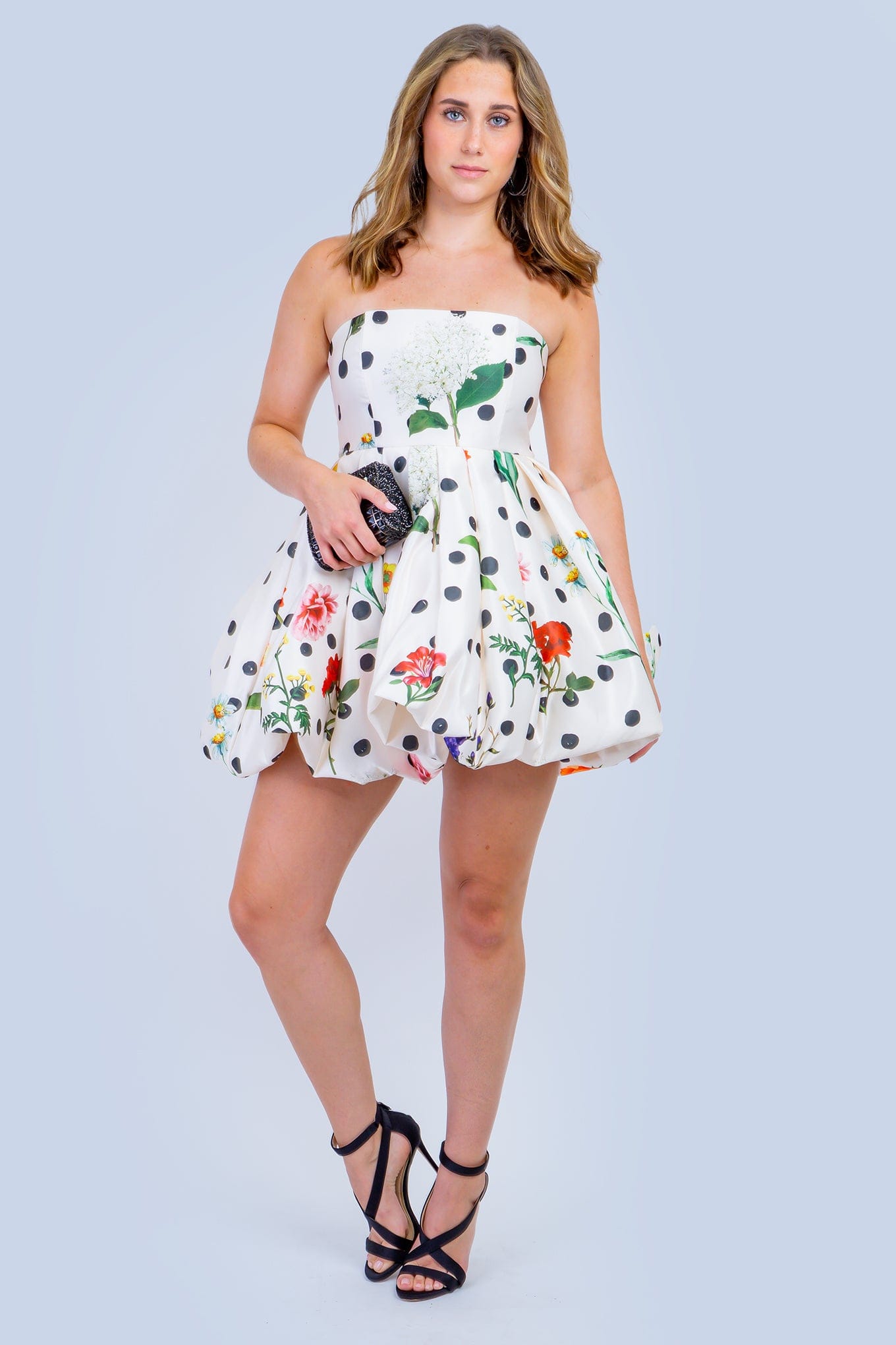 DCD DRESSES Strapless Floral Polka Dot Bubble Dress