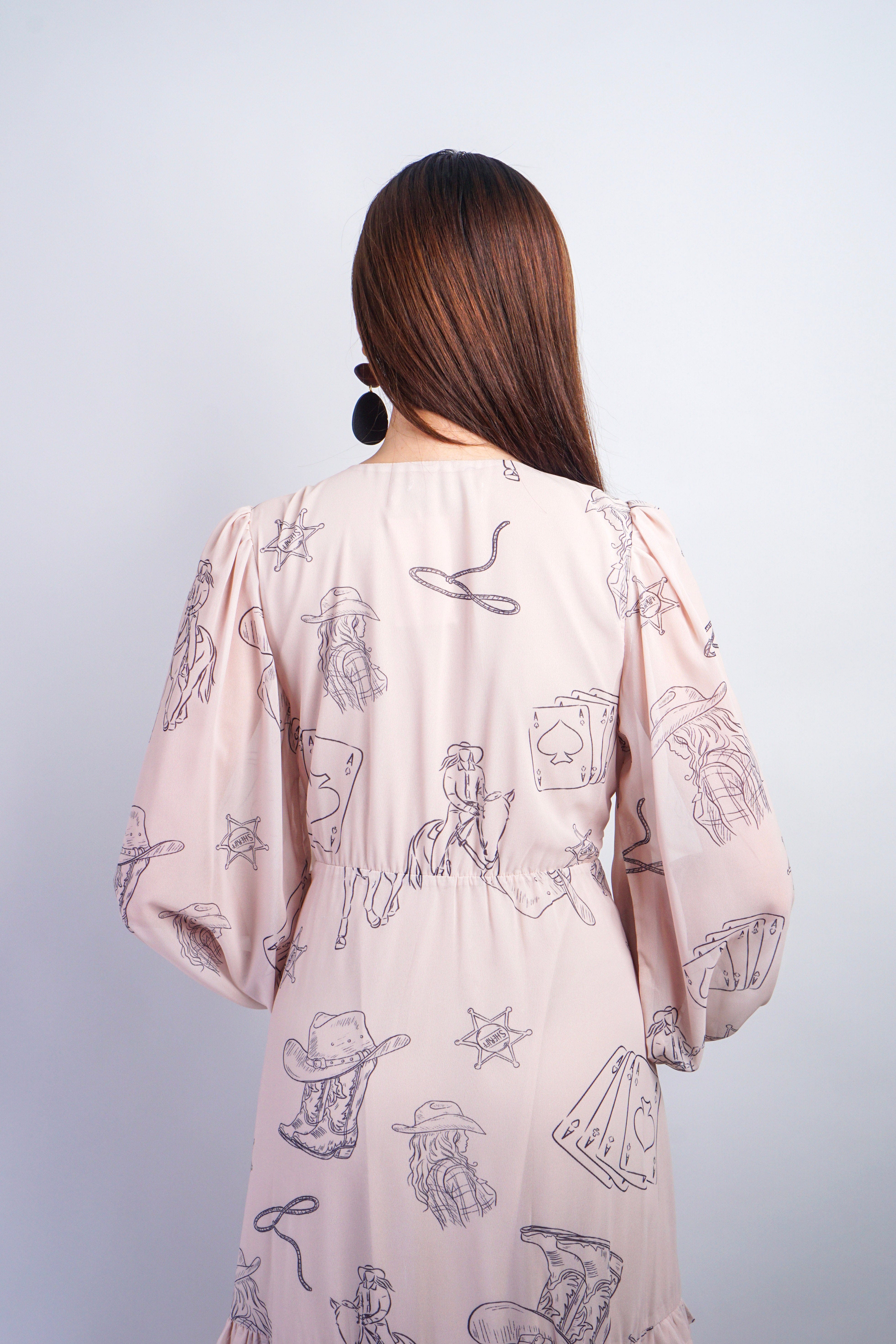 Private Label DRESSES Taupe Cowboy Printed V-Neck Midi Dress