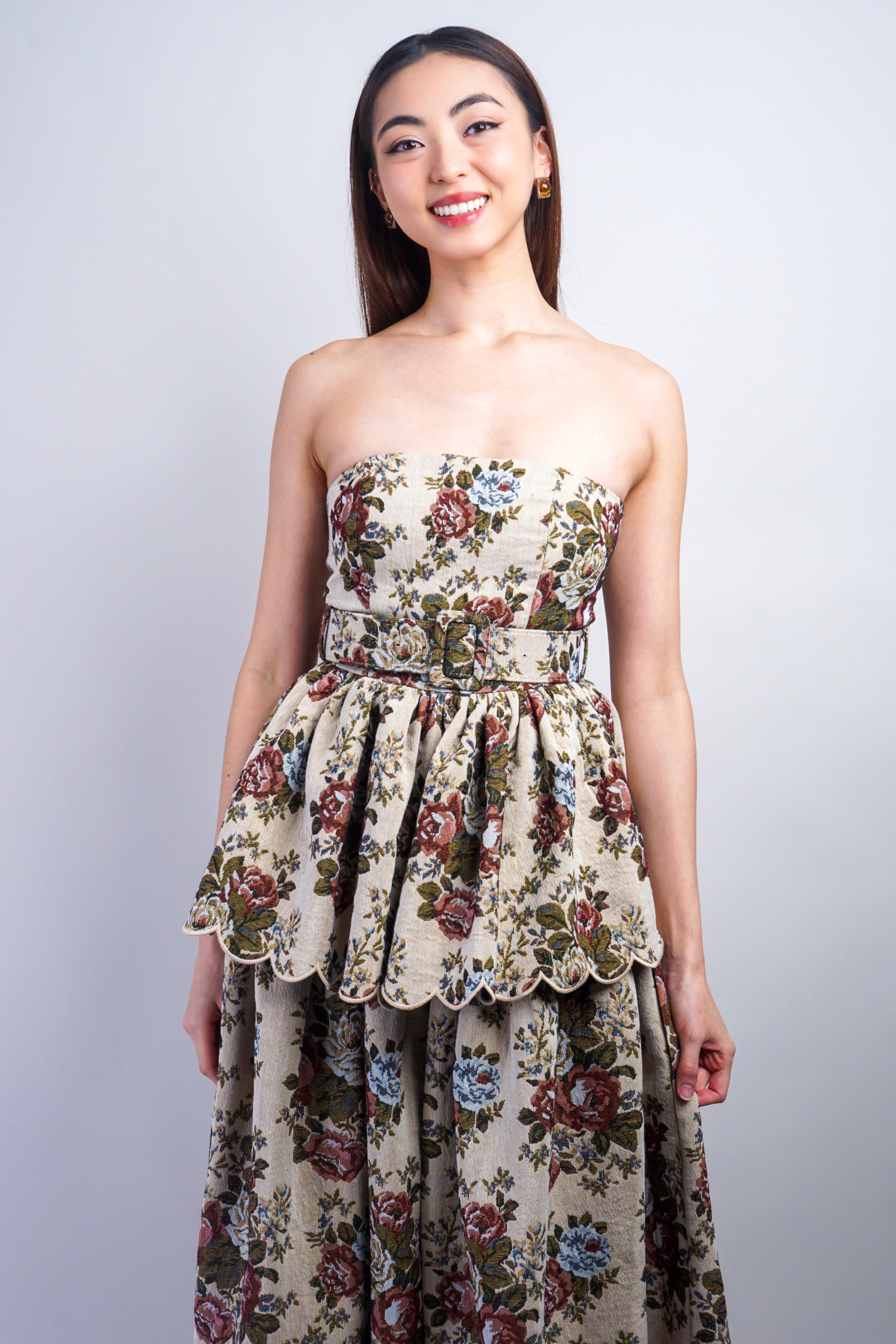 Private Label DRESSES Taupe Floral Jacquard Belted Midi Dress