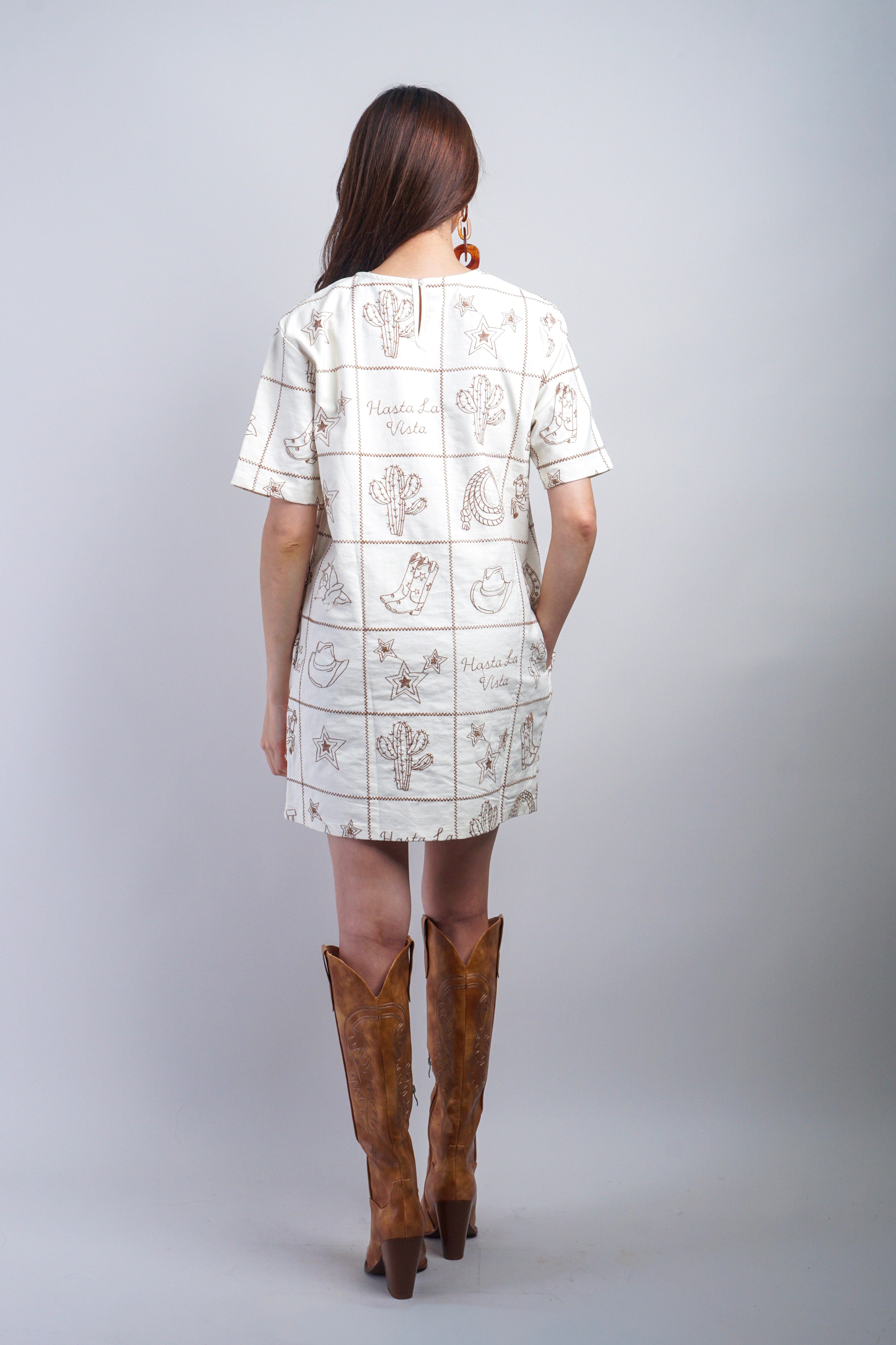 Private Label DRESSES Taupe Western Embroidered Mini Dress