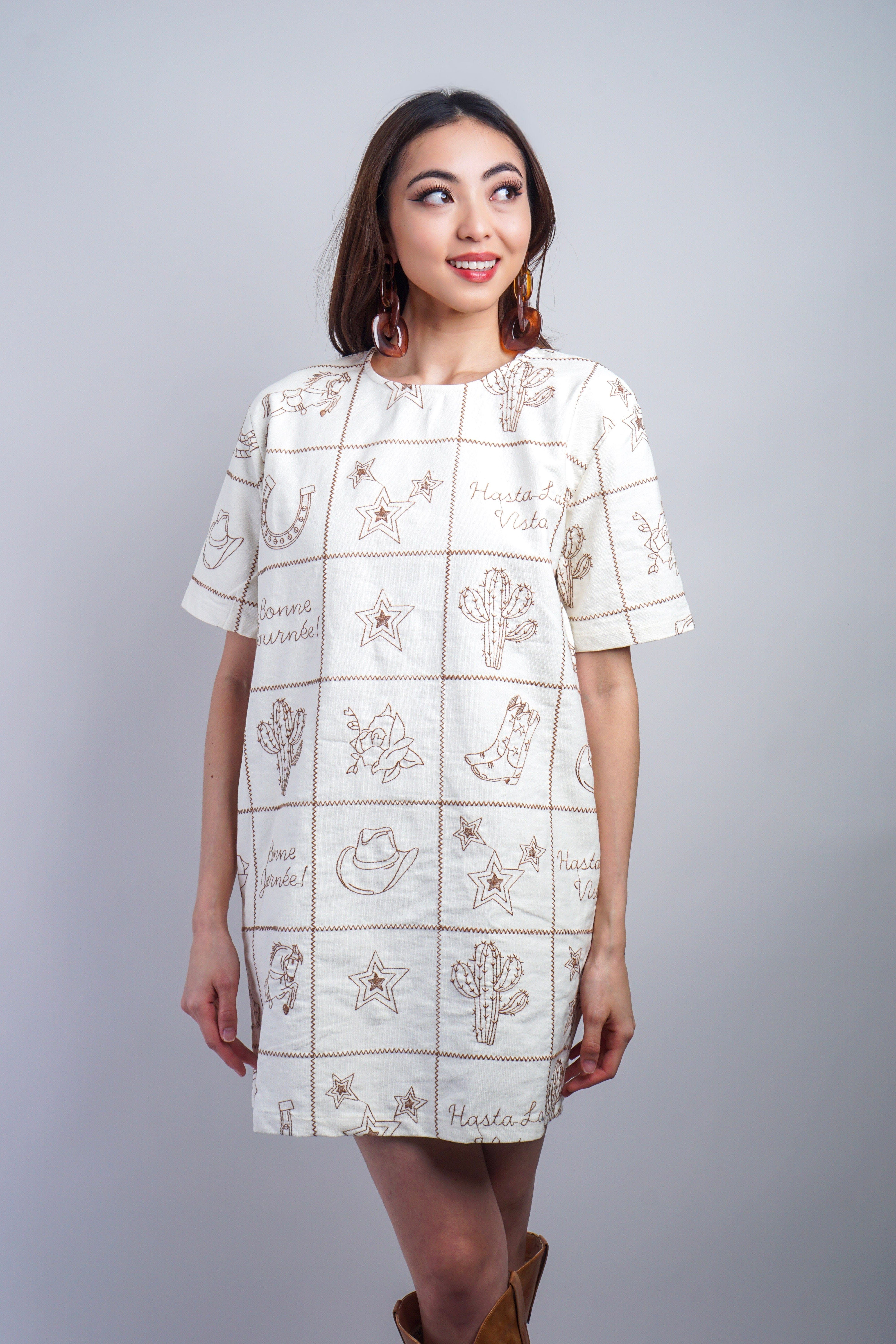 Private Label DRESSES Taupe Western Embroidered Mini Dress