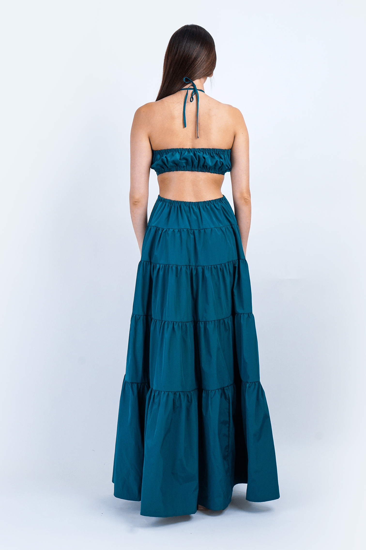 DCD DRESSES Teal Diamond Halter Cut Out Maxi