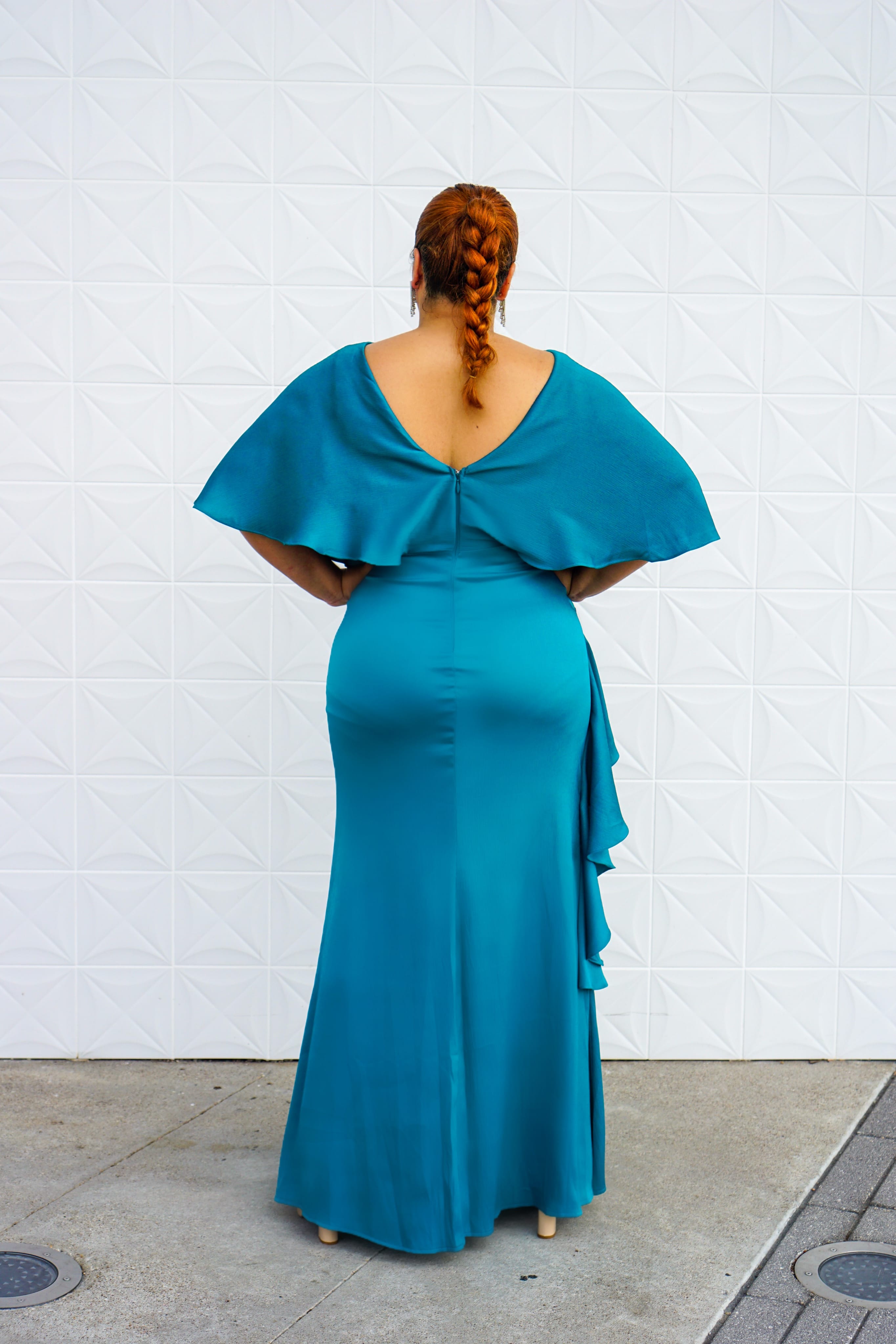 Private Label DRESSES Teal Plus Gown With Sleeve