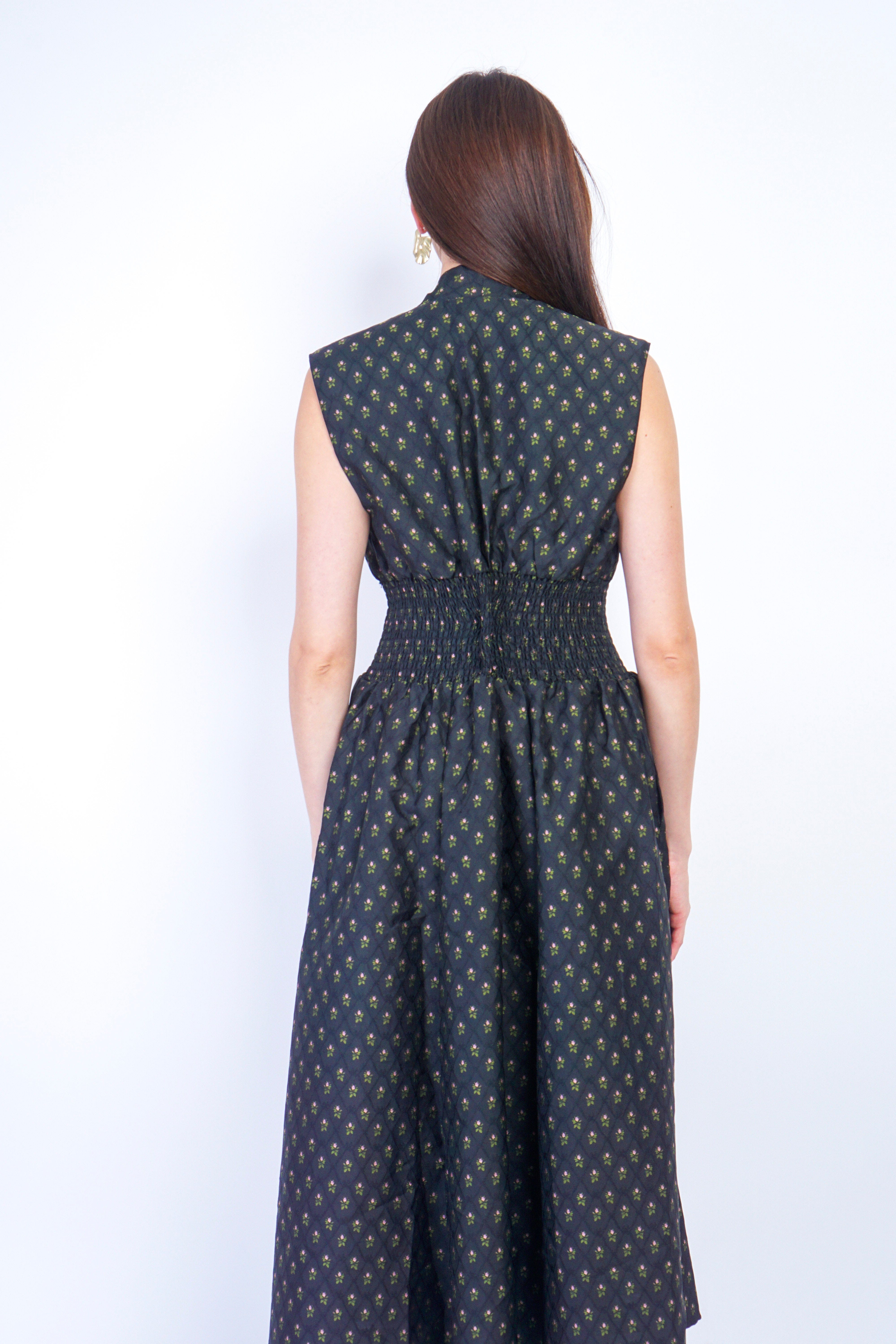 Private Label DRESSES V-Neckline Green Petal zip Front Midi Dress