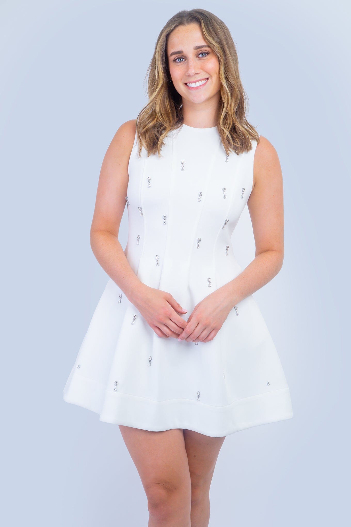 DCD DRESSES White Rhinestone Skater Dress