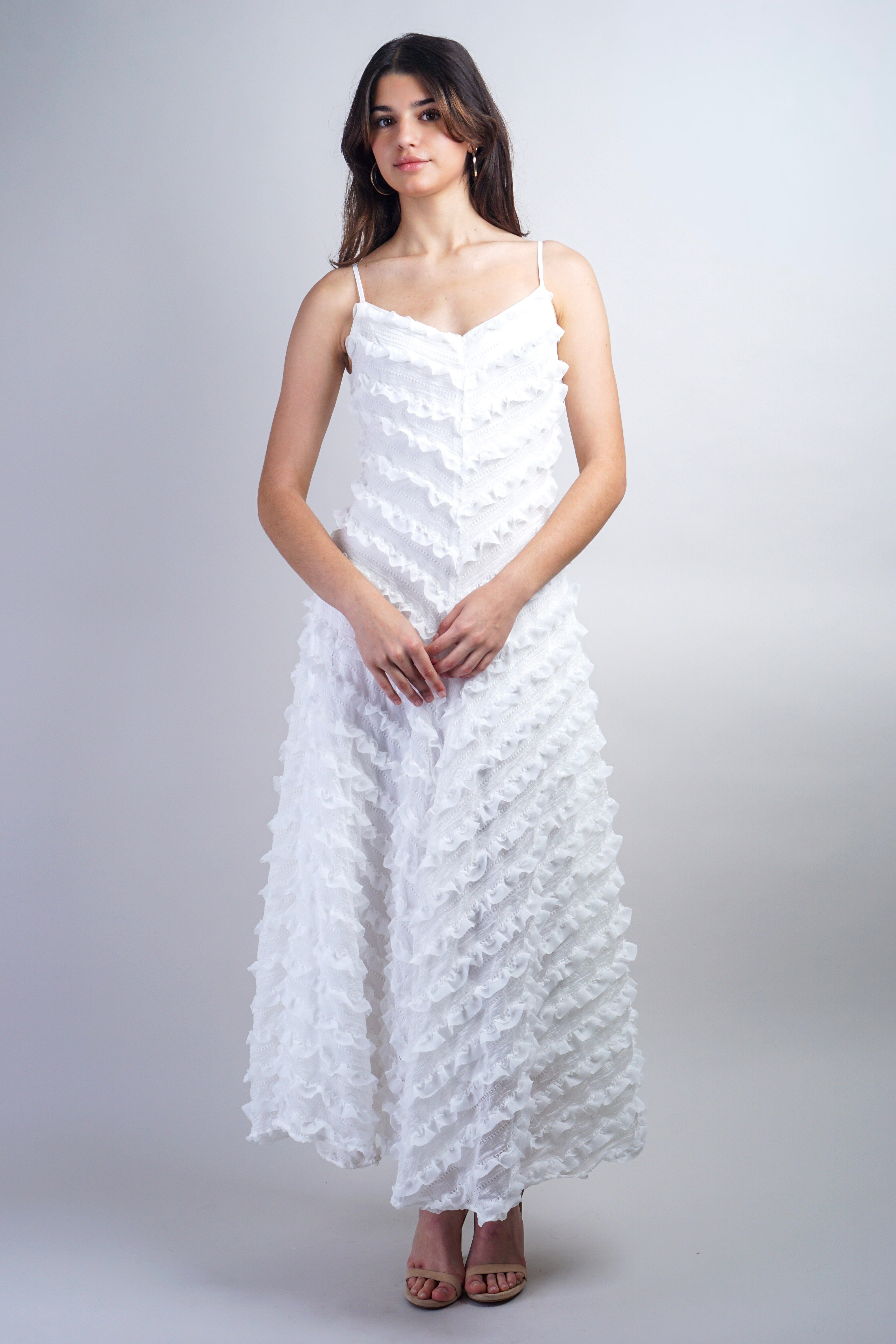 Private Label DRESSES White Ruffle Fit And Flare Midi Dress