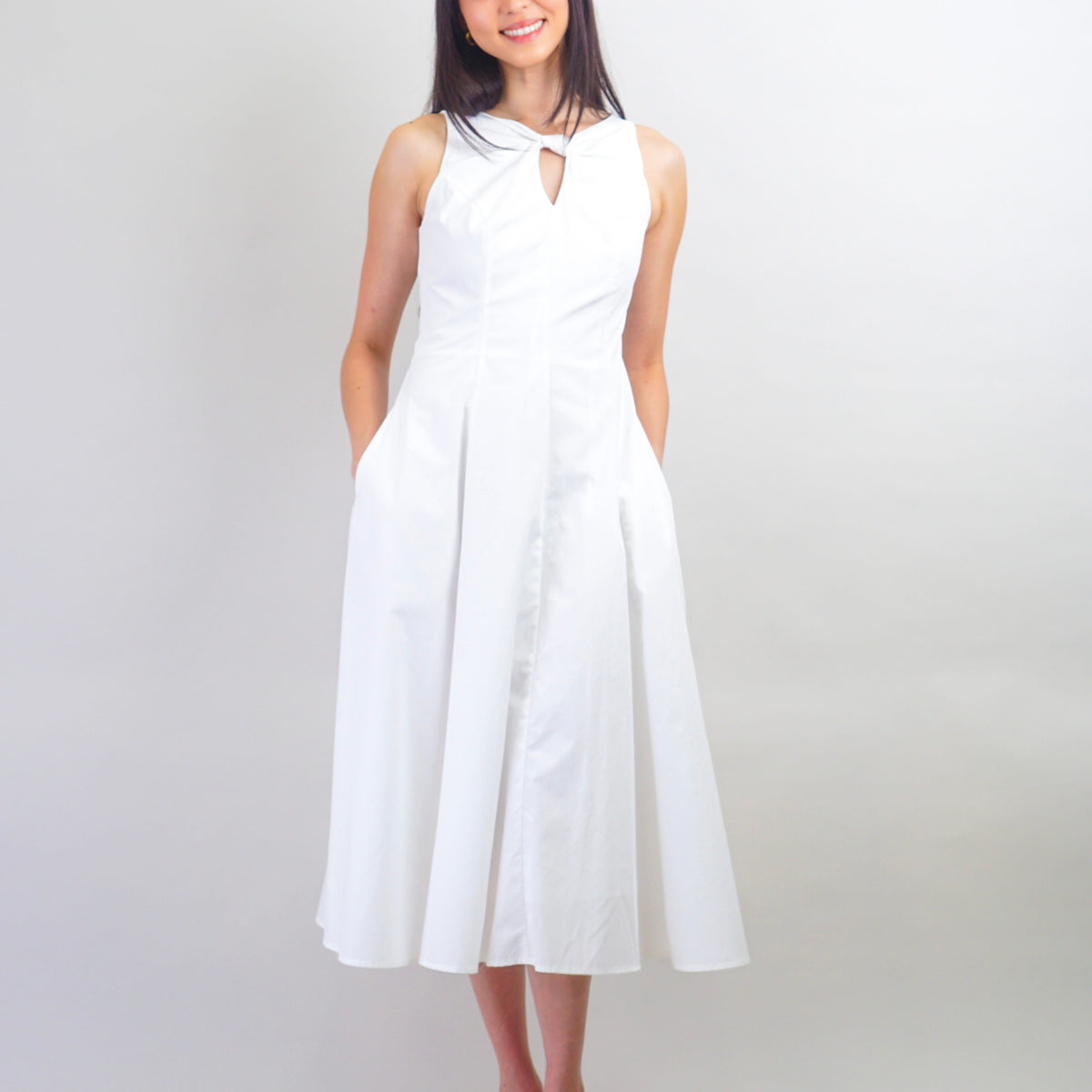 waist knot midi dress White Twist Knot Midi Dress | Women's Clothing and Accessories