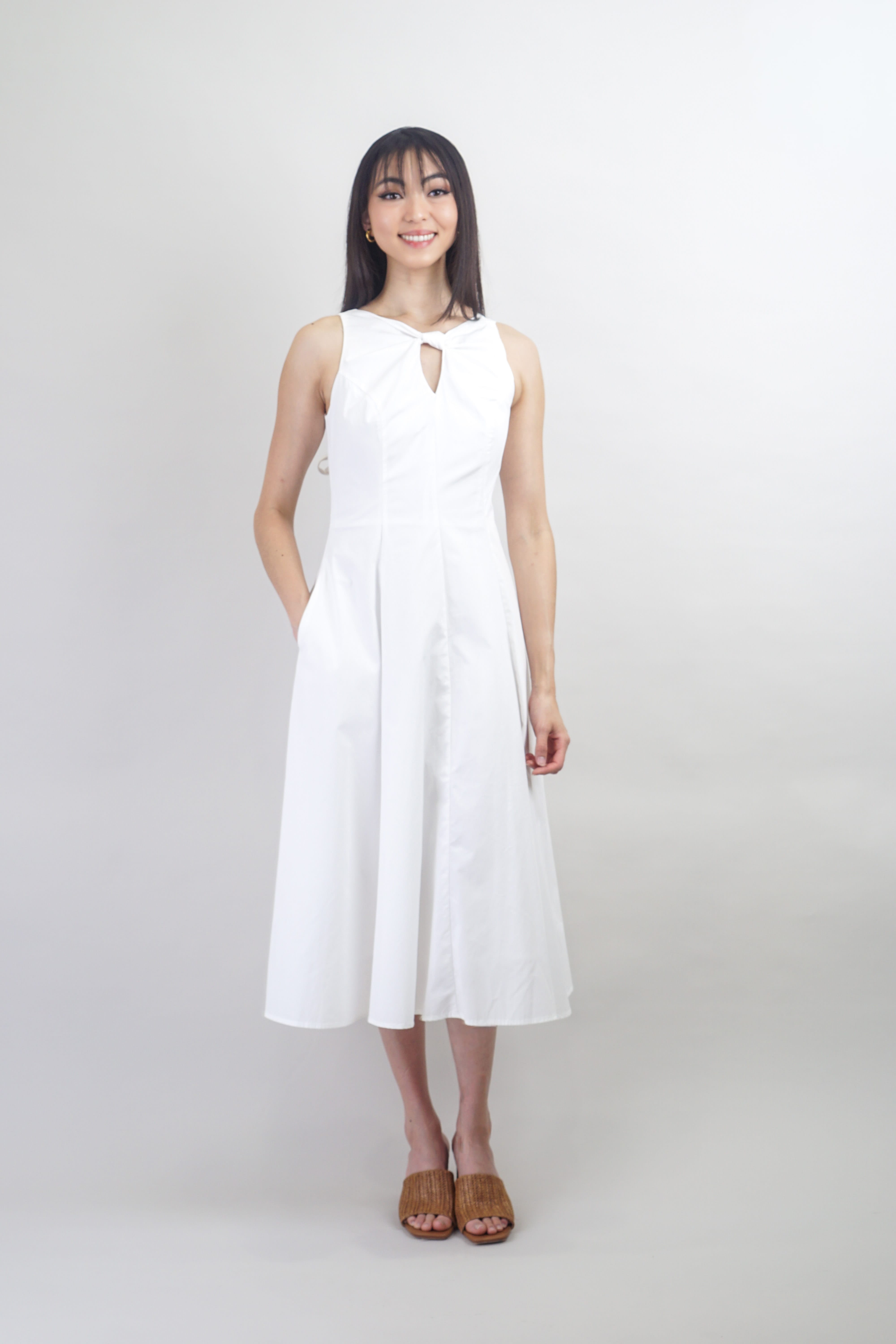 Private Label DRESSES White Twist Knot Classic Midi Dress