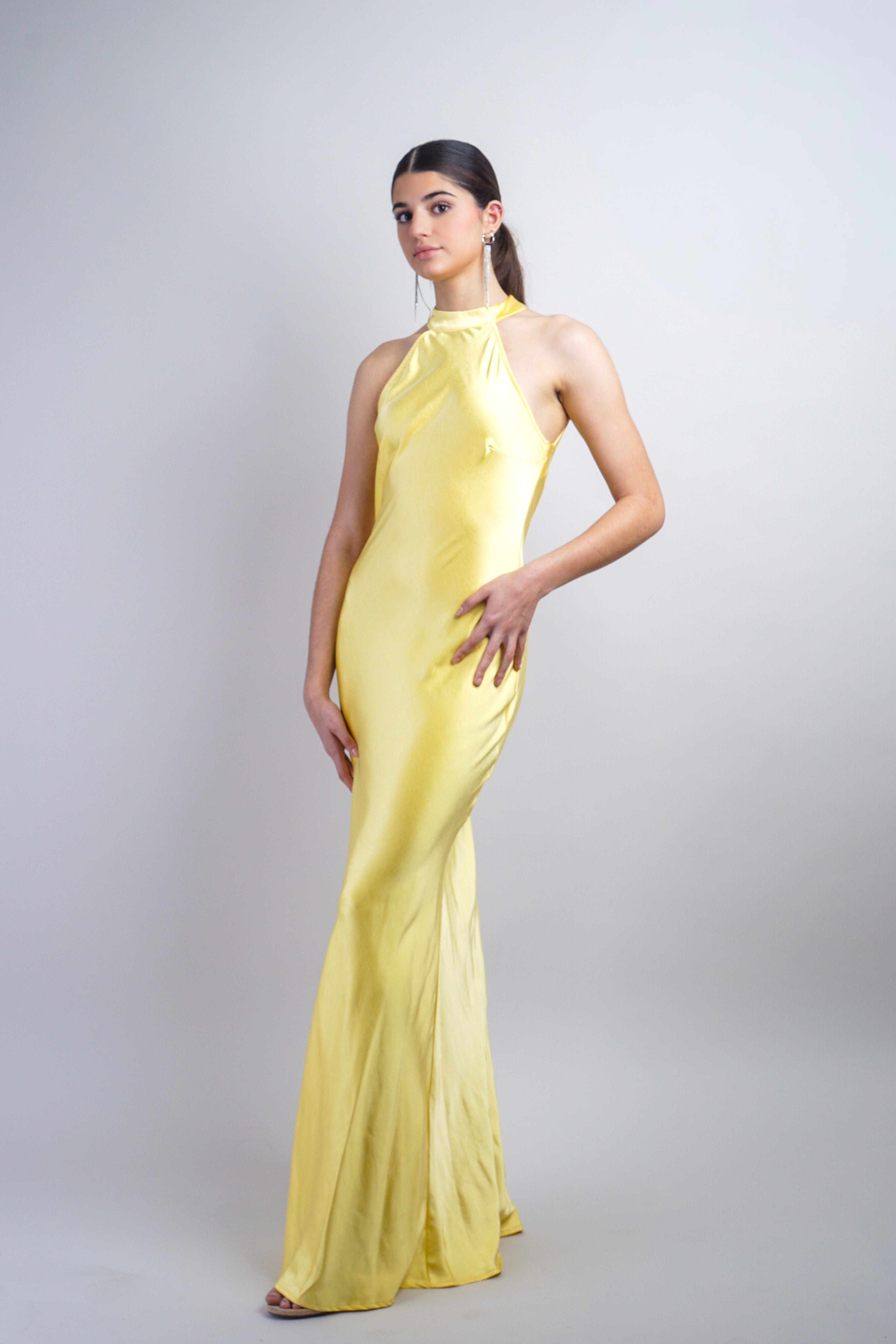 Private Label DRESSES Yellow High Neck Slip Gown