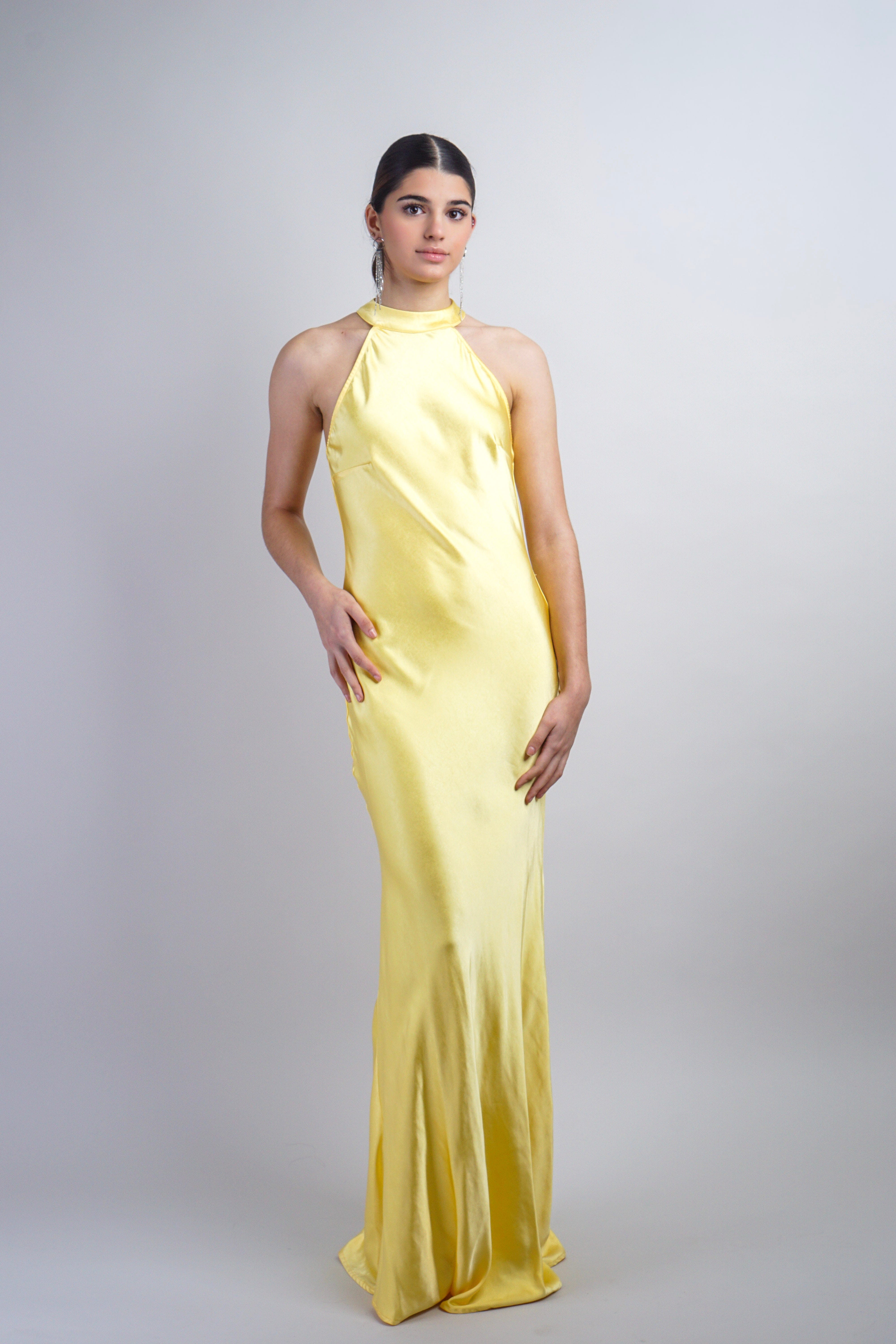 Private Label DRESSES Yellow High Neck Slip Gown