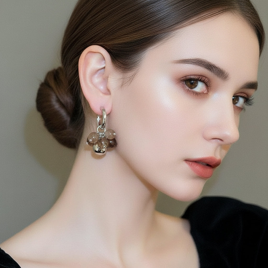 Private Label EARRINGS 56# Silver-Coffee Acrylic Beaded Hoop Earrings