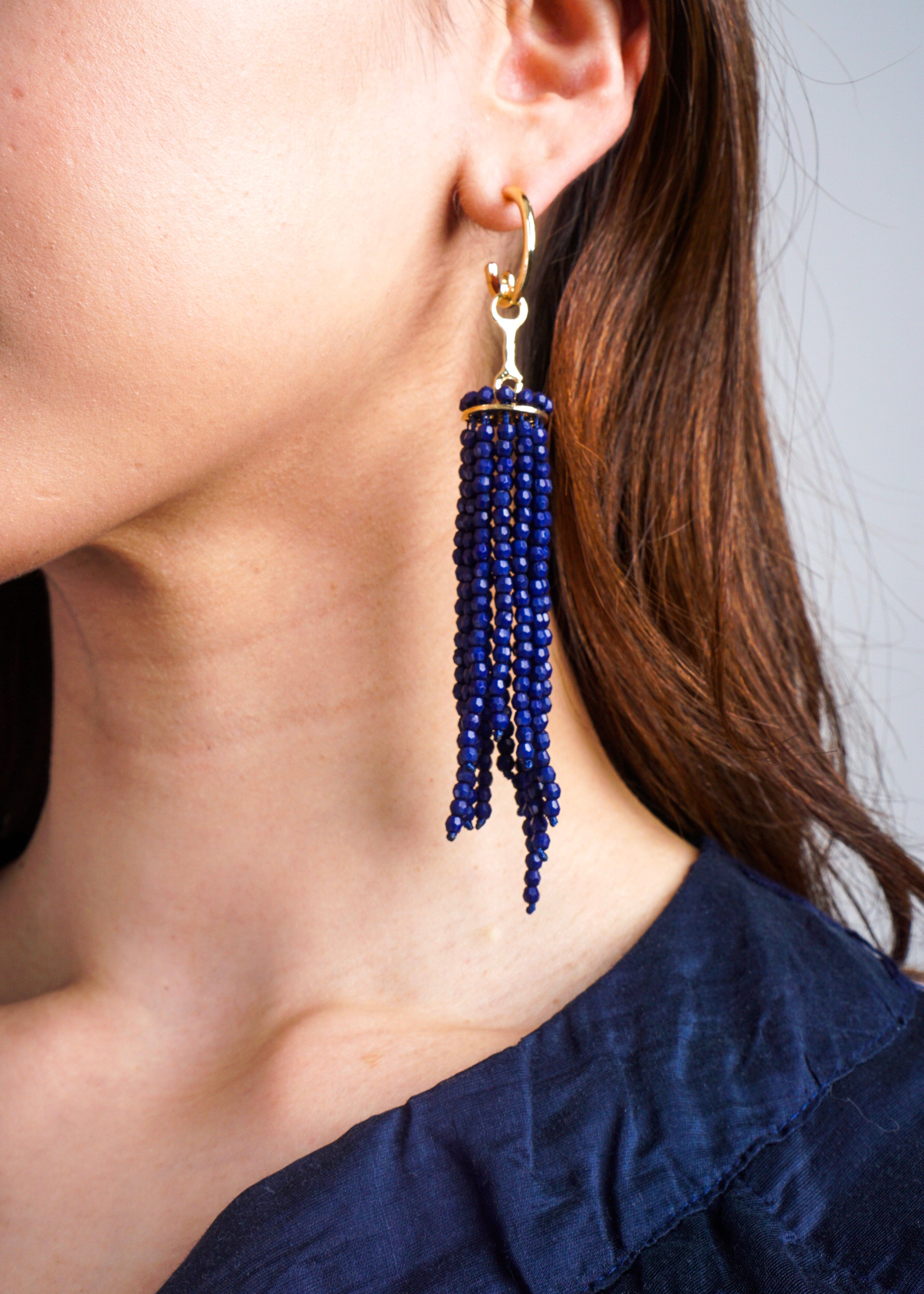 Private Label EARRINGS Blue Dark Blue Resin Beaded Hoop Earrings