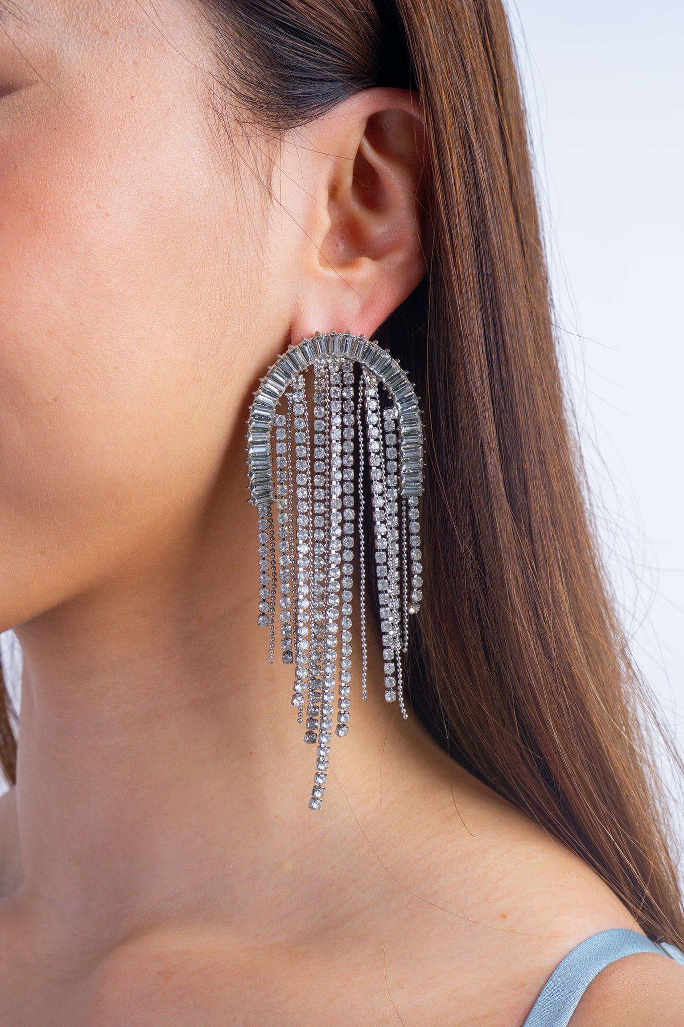 DCD EARRINGS Fashion Silver Alloy Diamond Geometric Tassel Earrings