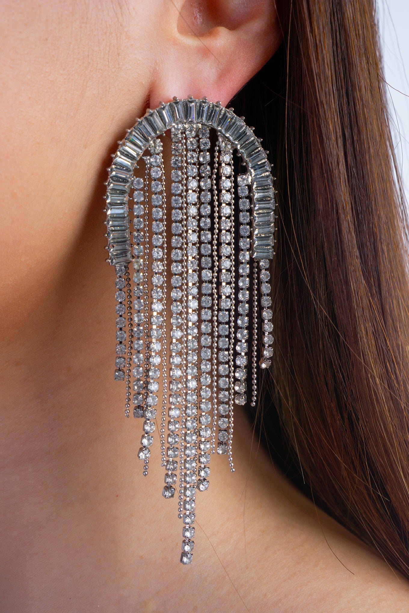 DCD EARRINGS Fashion Silver Alloy Diamond Geometric Tassel Earrings