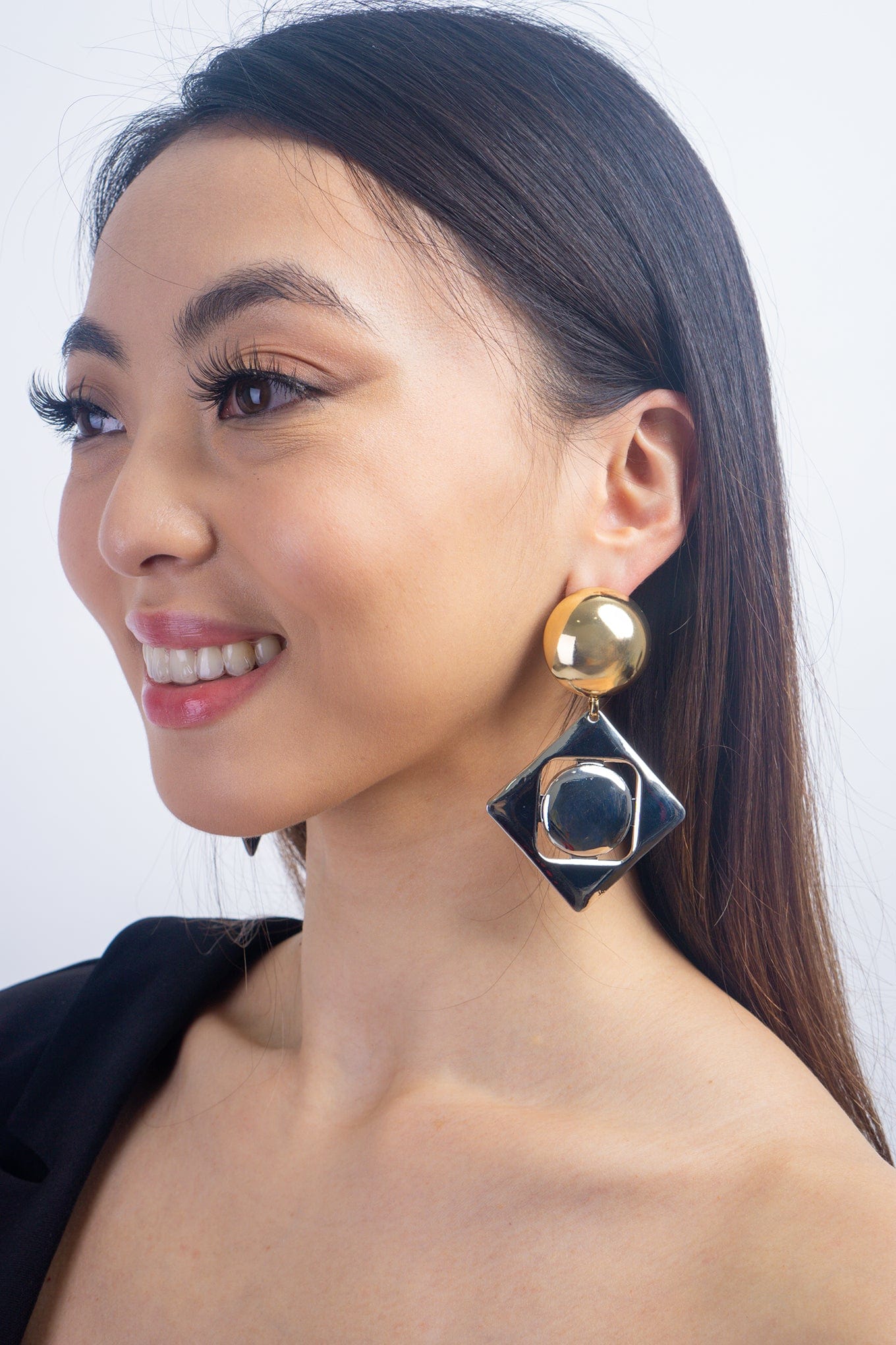 DCD EARRINGS Geometric Square Diamond Two-Tone Earrings