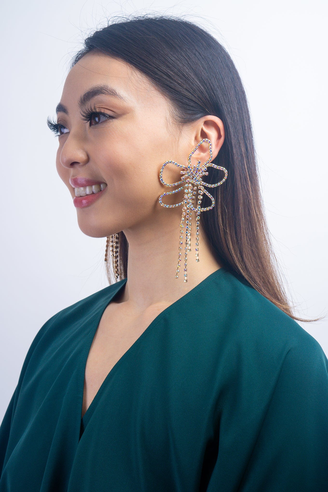 DCD EARRINGS Gold Color Pair Alloy Diamond Flower Earrings