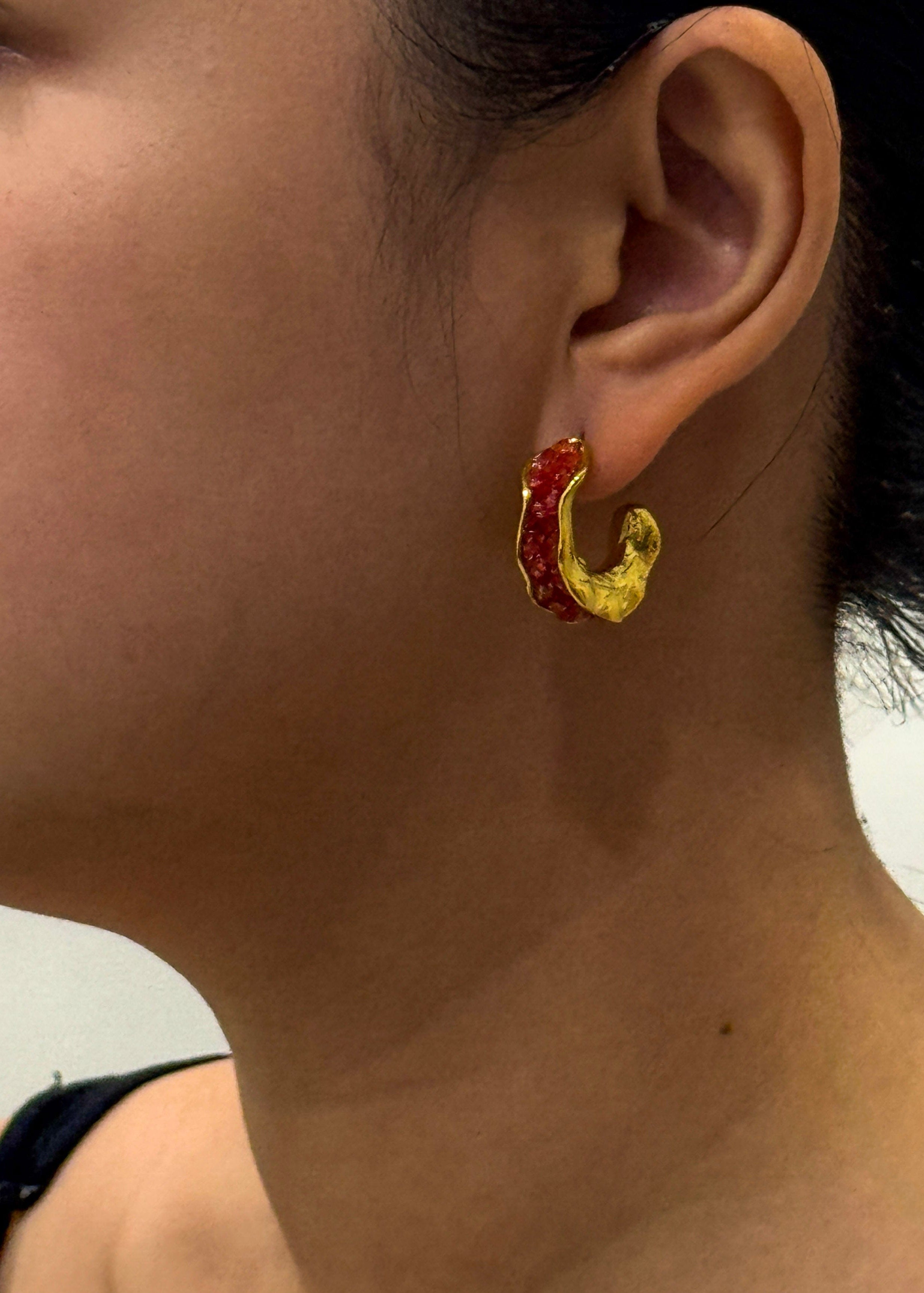 Private Label EARRINGS Gold & Red Crystal C-Shaped Earrings