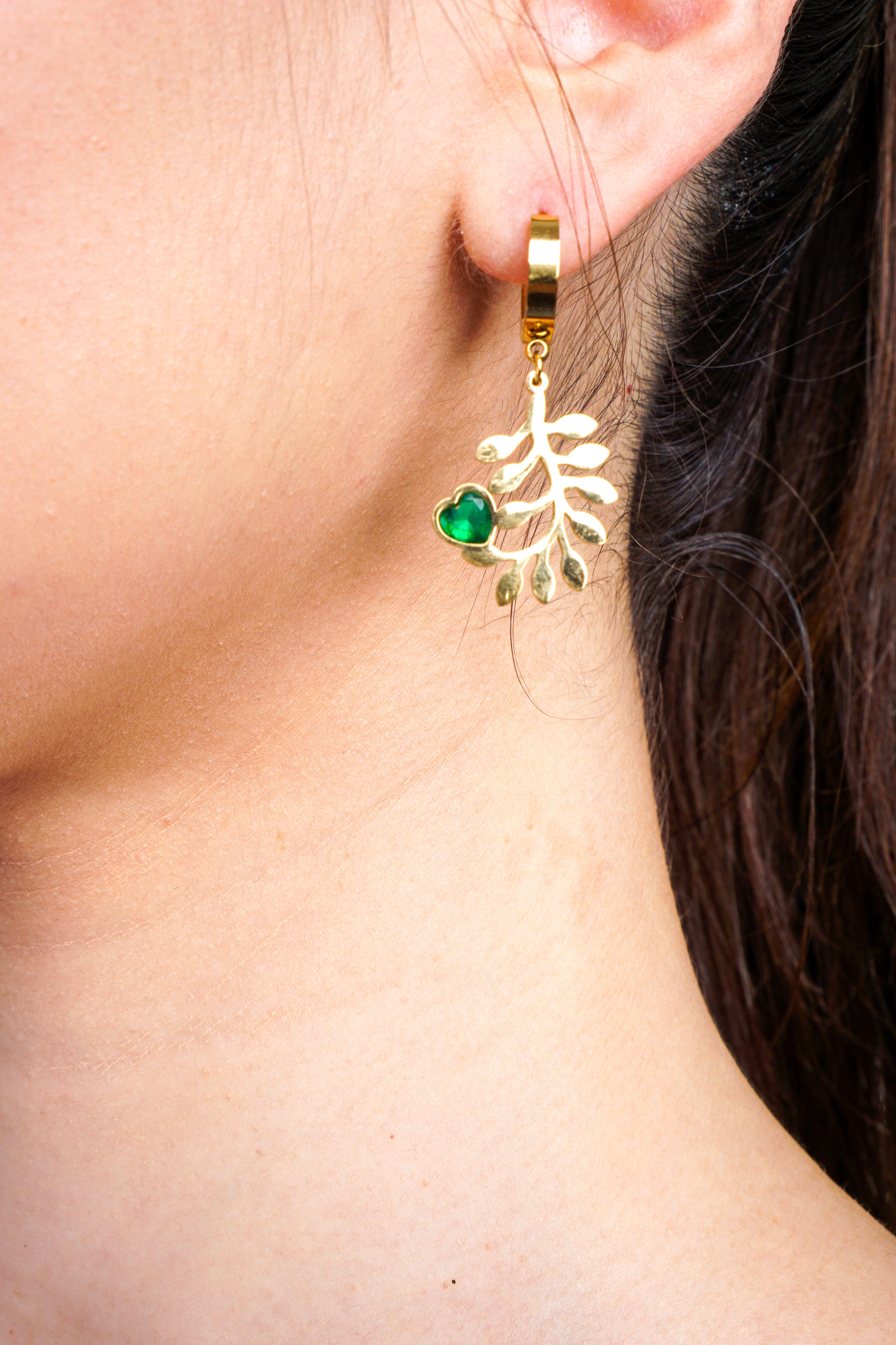 Private Label EARRINGS Gold Stainless Steel Leaf Hoop Earring