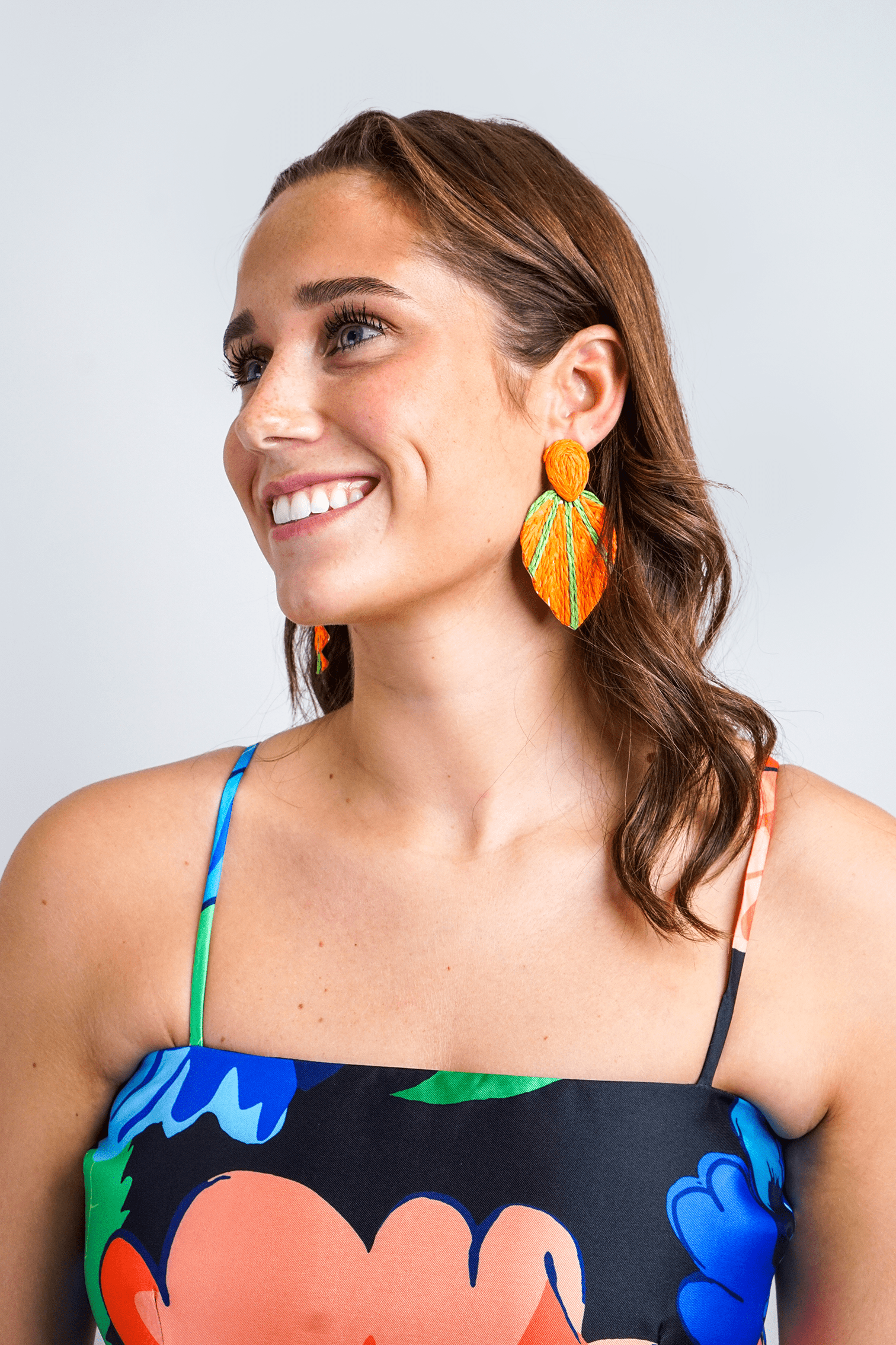 DCD EARRINGS Orange Color Raffia Braided Leaf Earrings