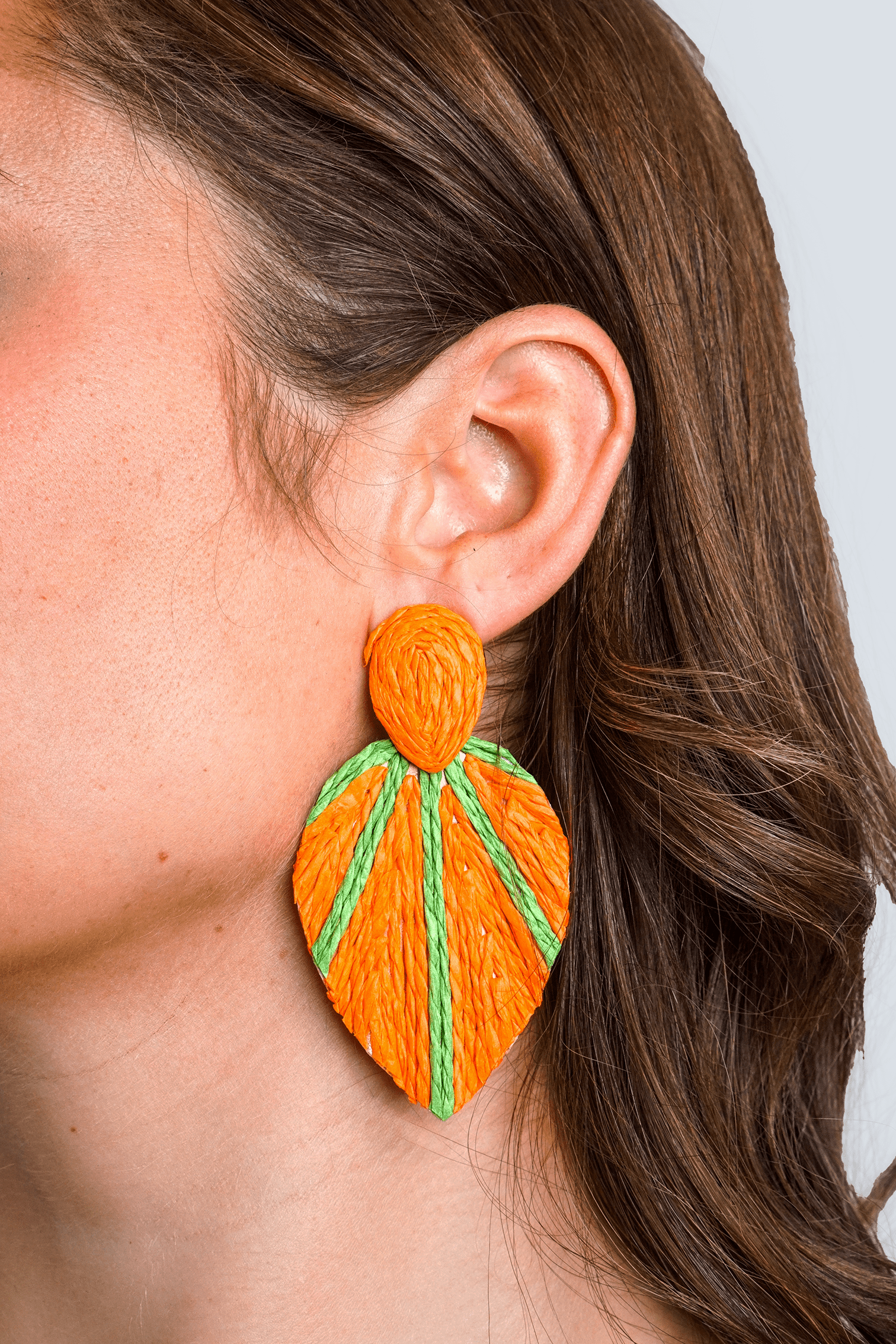 DCD EARRINGS Orange Color Raffia Braided Leaf Earrings