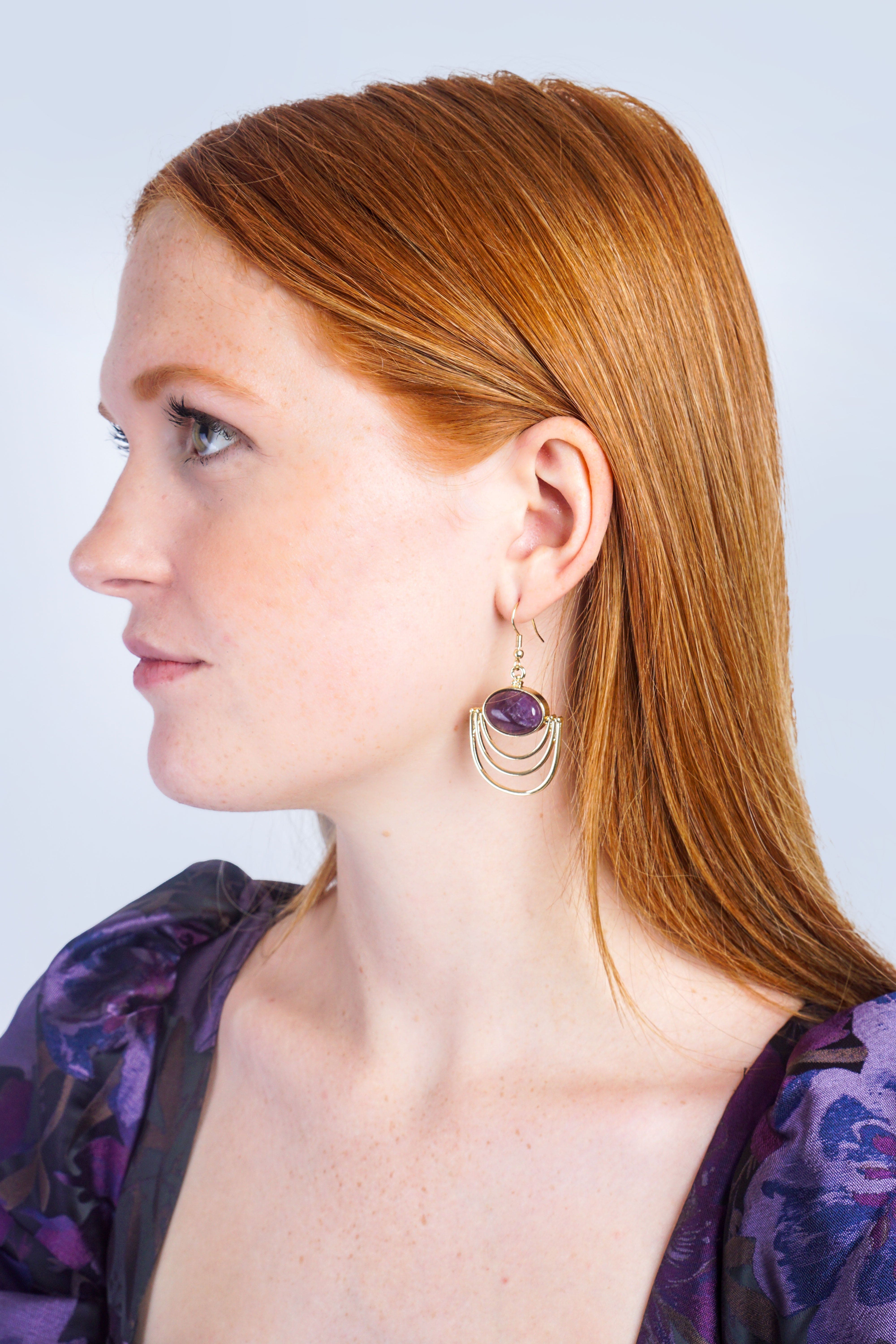 Private Label EARRINGS Purple Stone Gold Drop Earrings