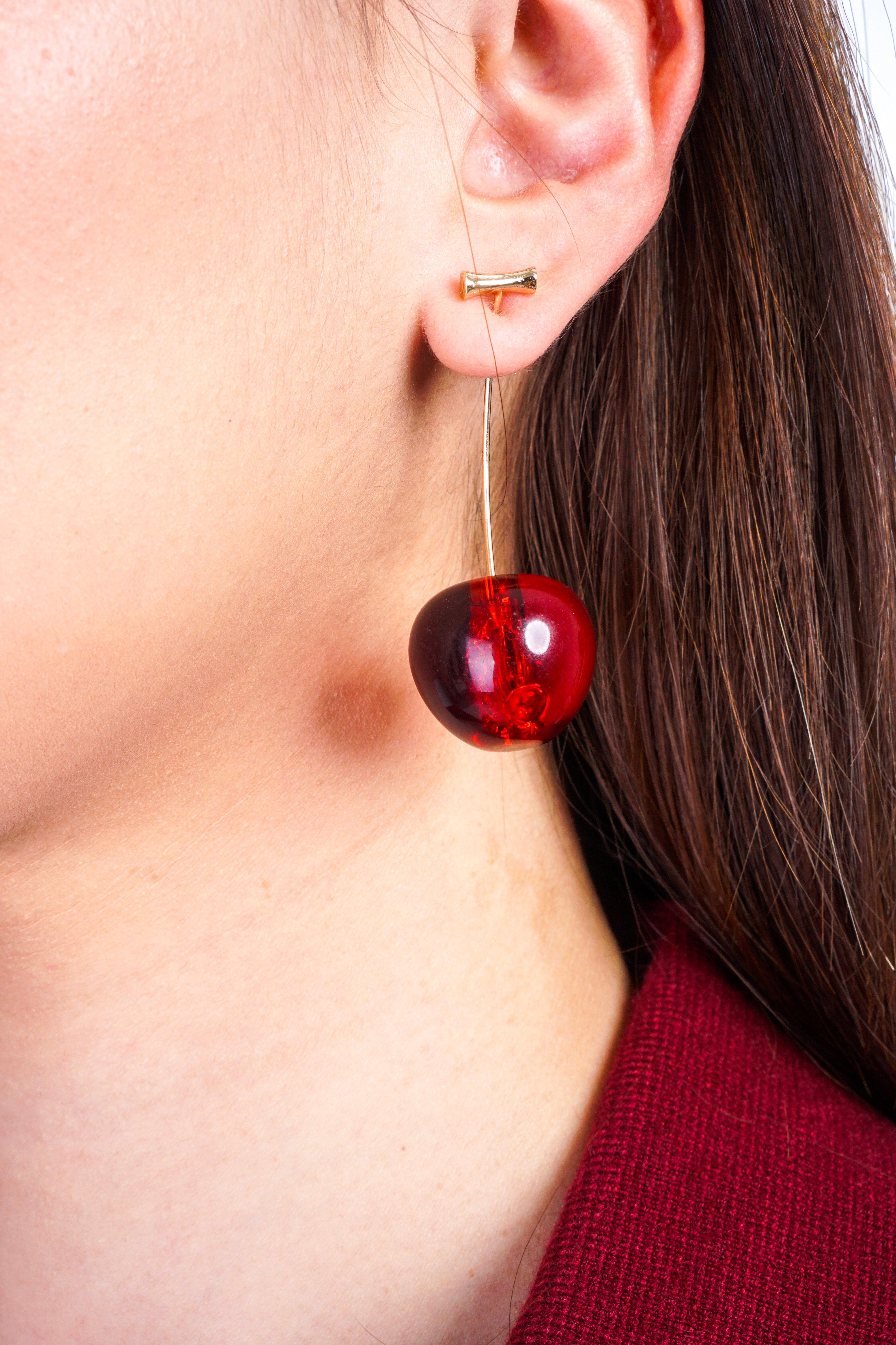 DCD EARRINGS Red Cherry Resin Earrings