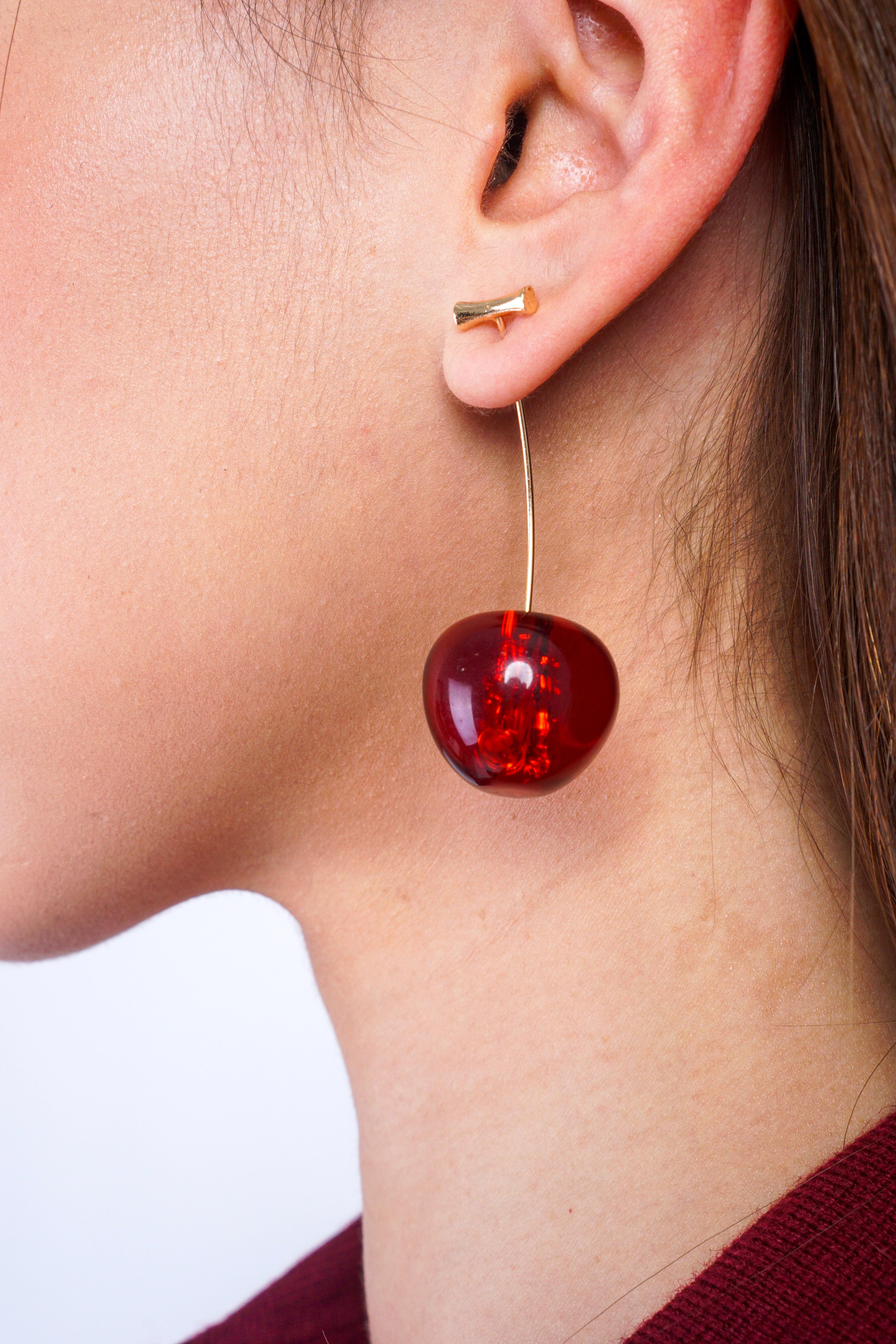 DCD EARRINGS Red Cherry Resin Earrings