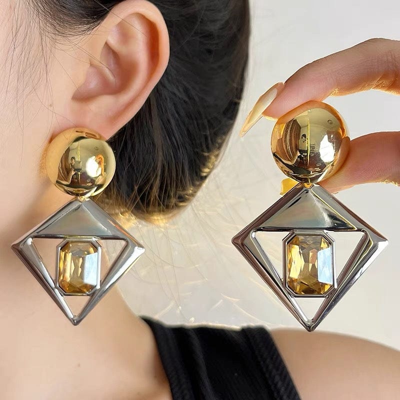 DCD EARRINGS Triangle Gemstone Alloy Contrast Color Geometric Diamond Earrings