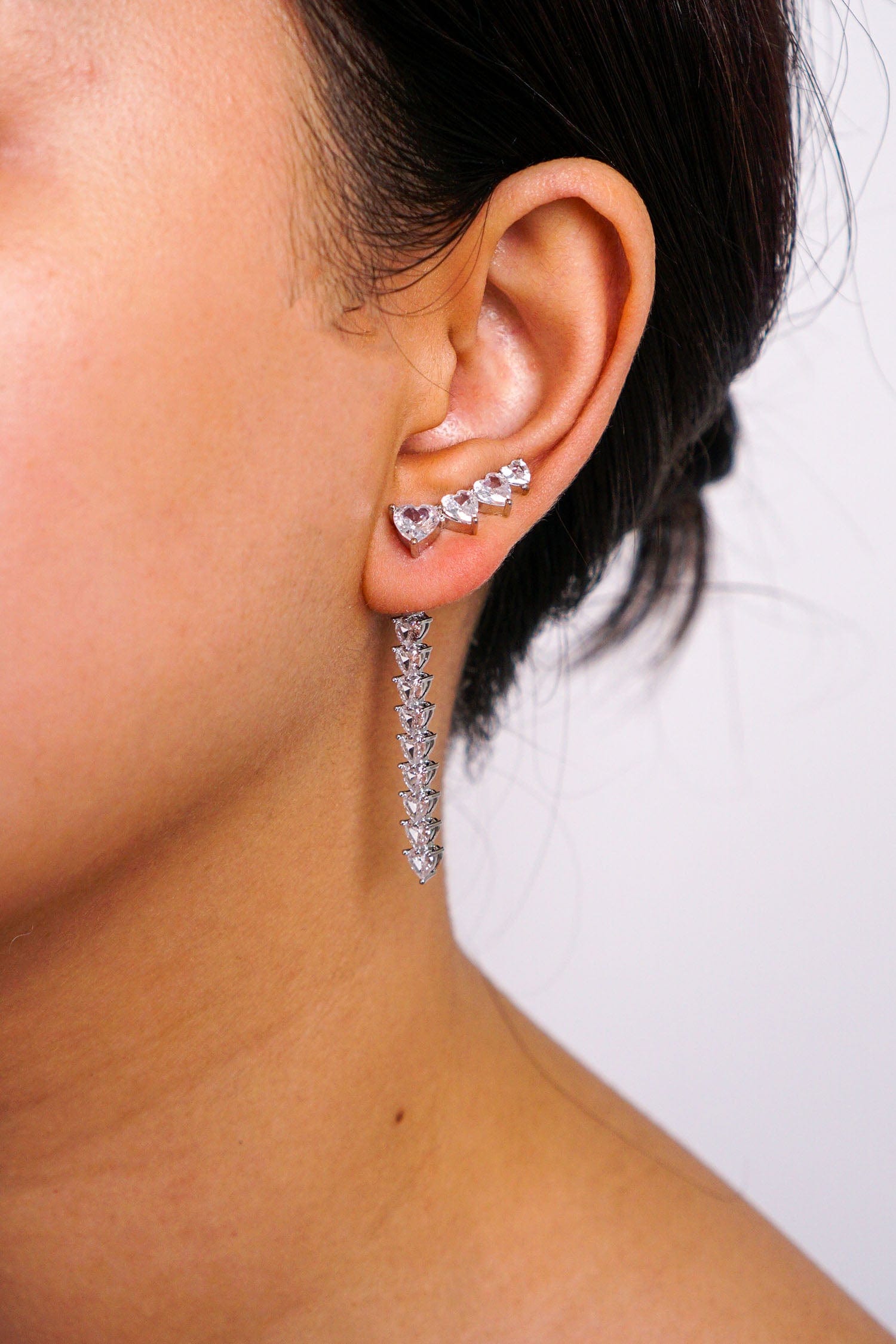 DCD EARRINGS White Gold Heart Tassel Earrings