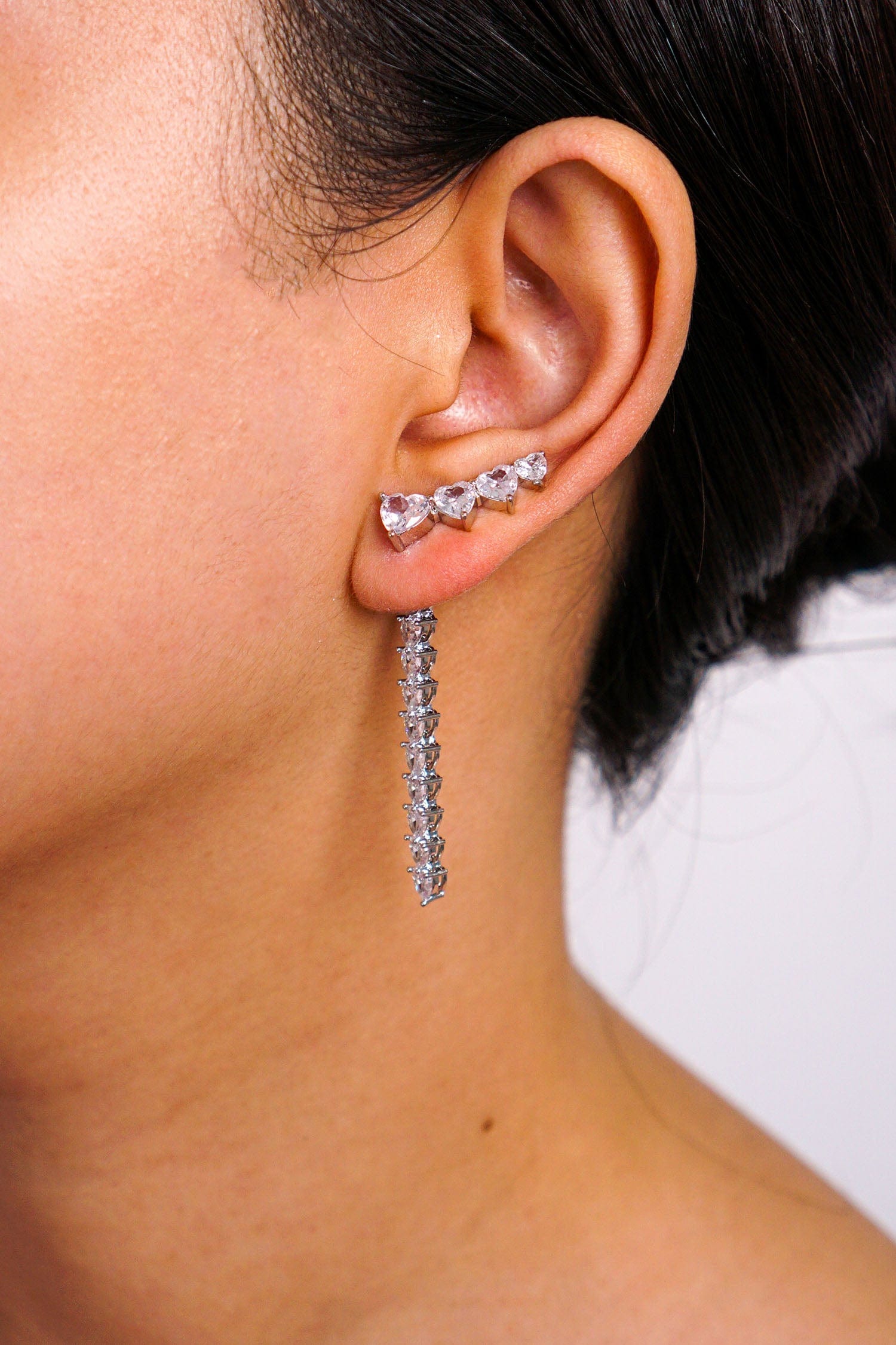 DCD EARRINGS White Gold Heart Tassel Earrings