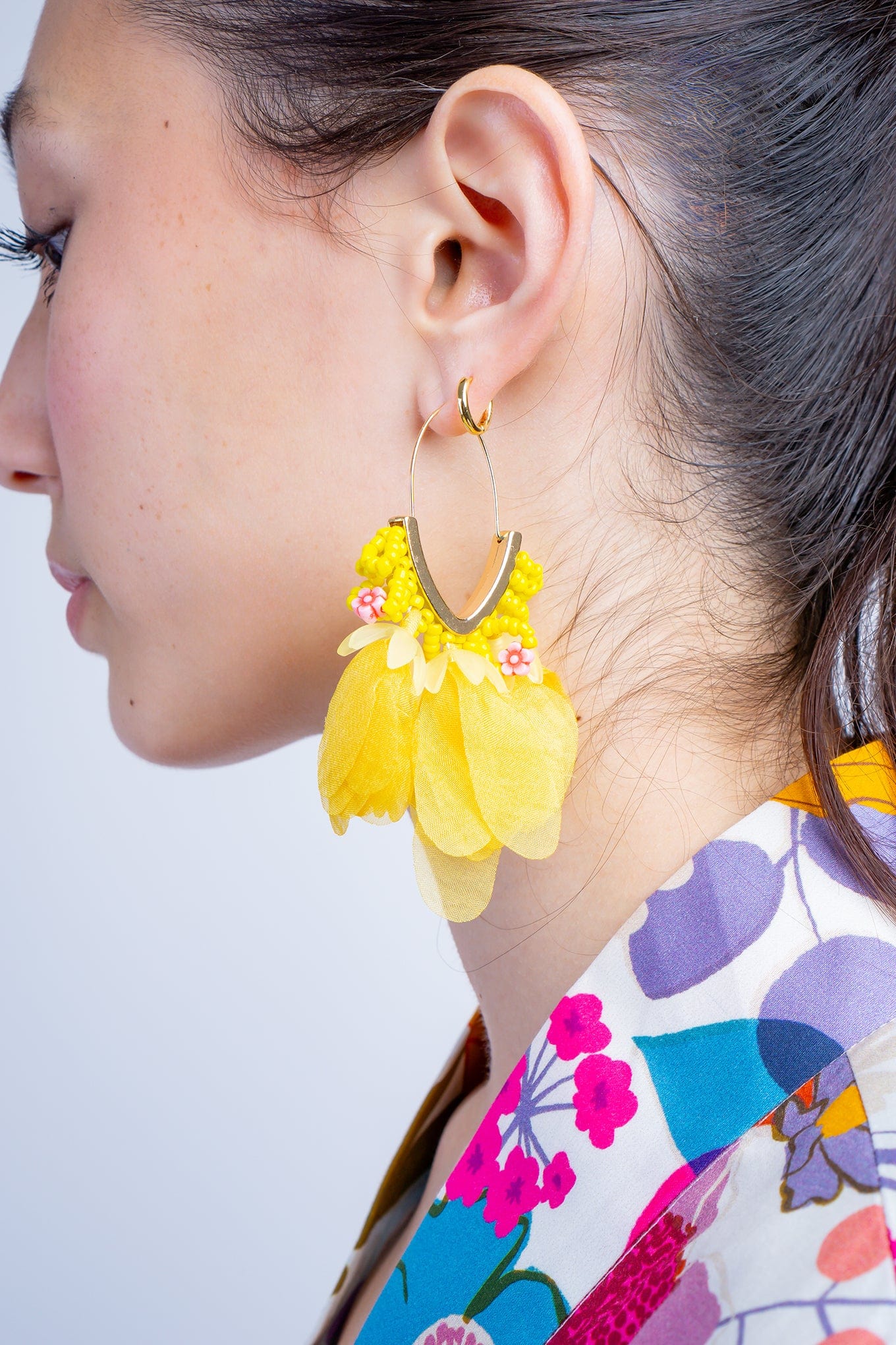 DCD EARRINGS Yellow Mesh Petal Tassel Beaded Earrings