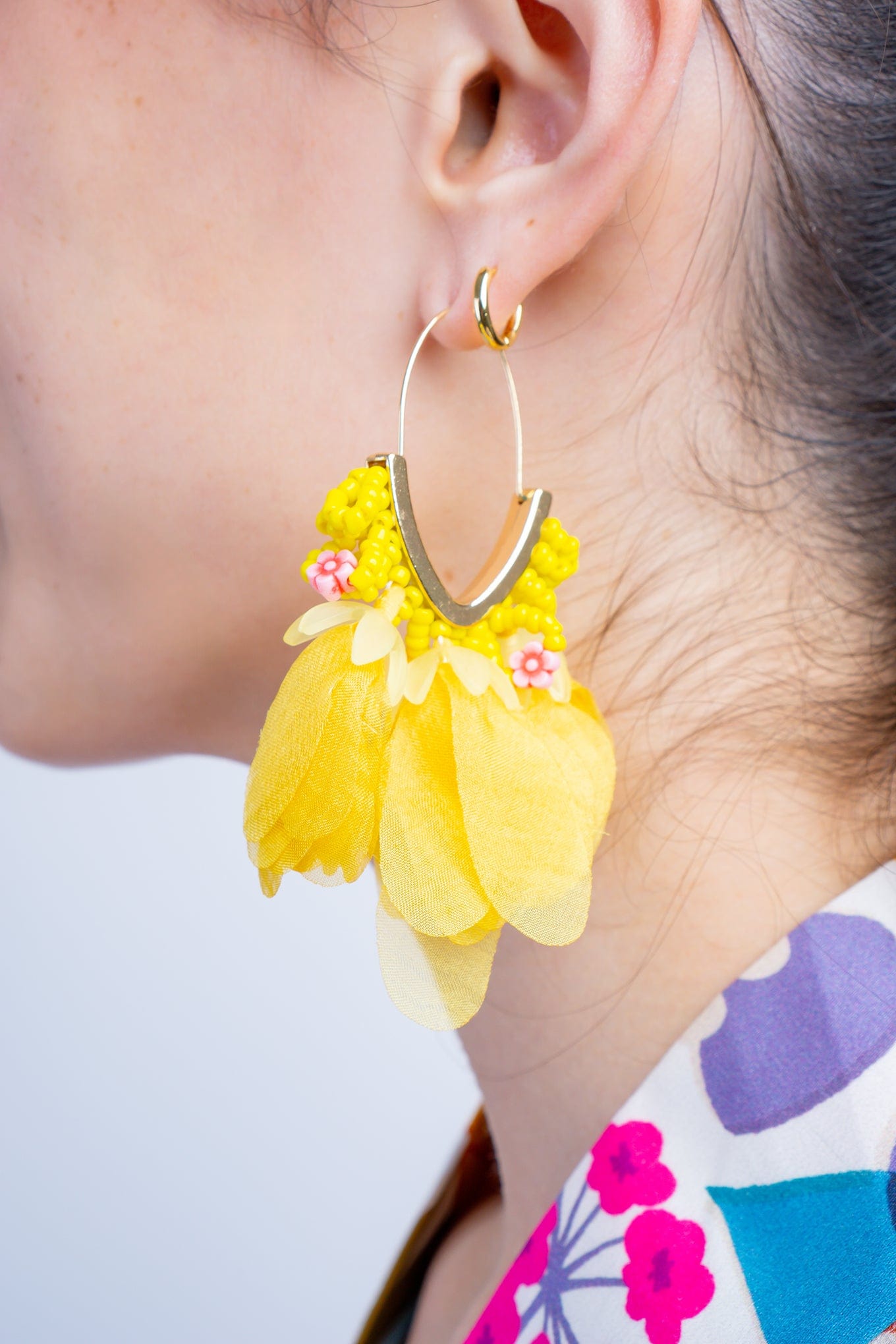 DCD EARRINGS Yellow Mesh Petal Tassel Beaded Earrings