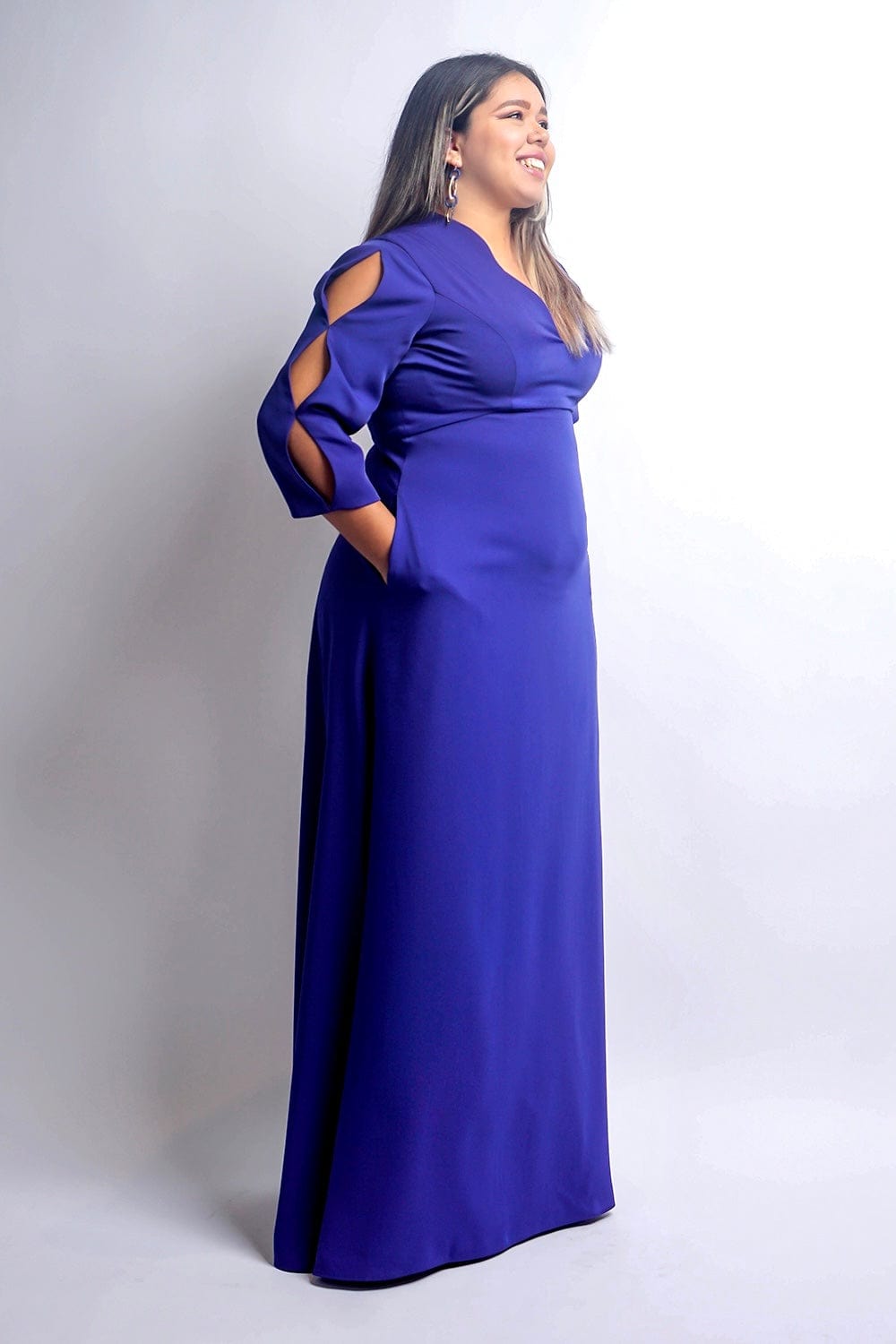 DCD GOWNS Cobalt Cursive V Neck Martha Gown