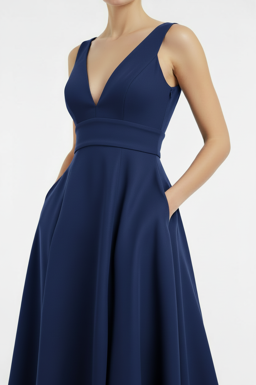 Chloe Dao GOWNS Dark Blue V Neck Front Slit Soraya Gown