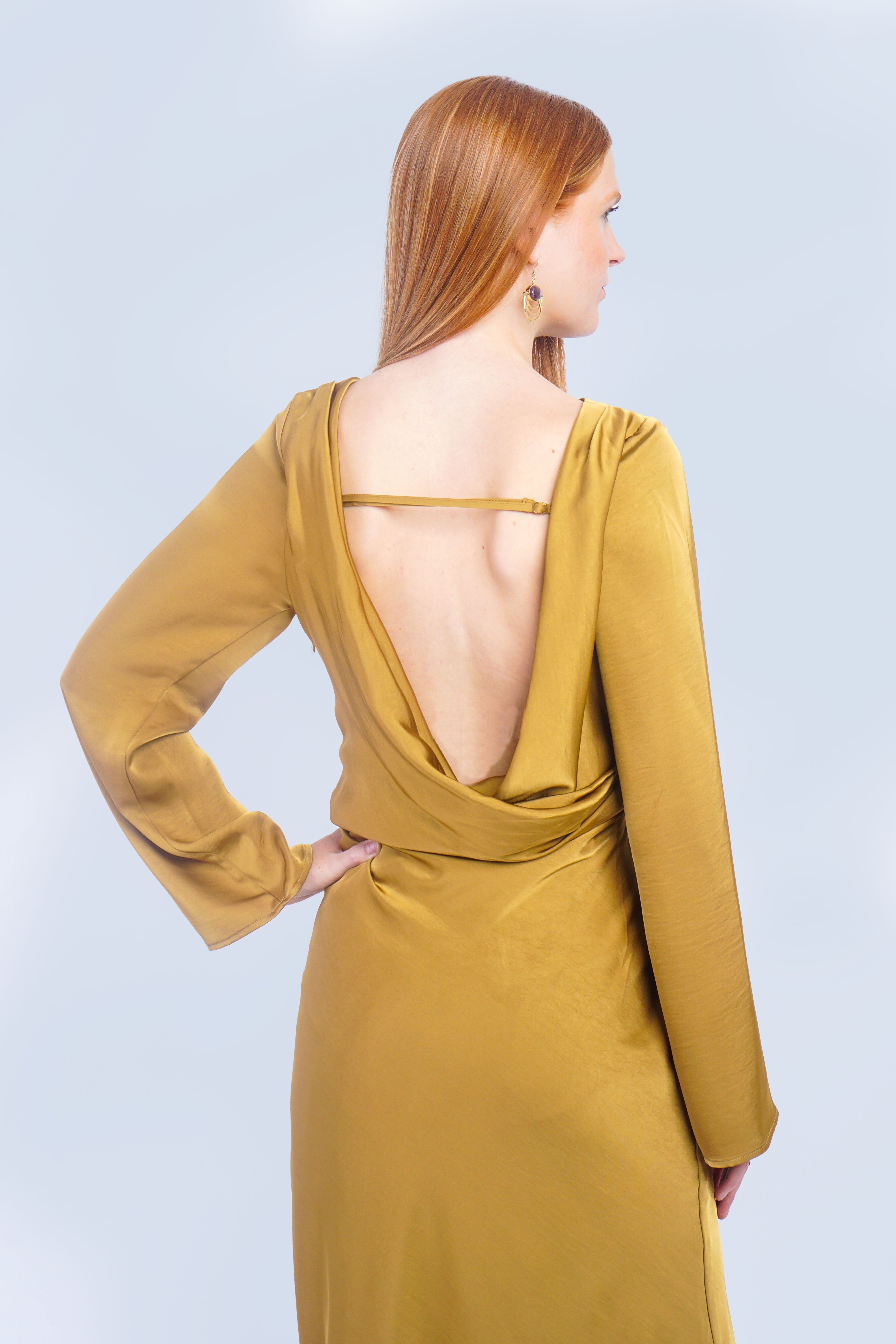 Private Label GOWNS Elegant Golden Bias Cut Satin Dress