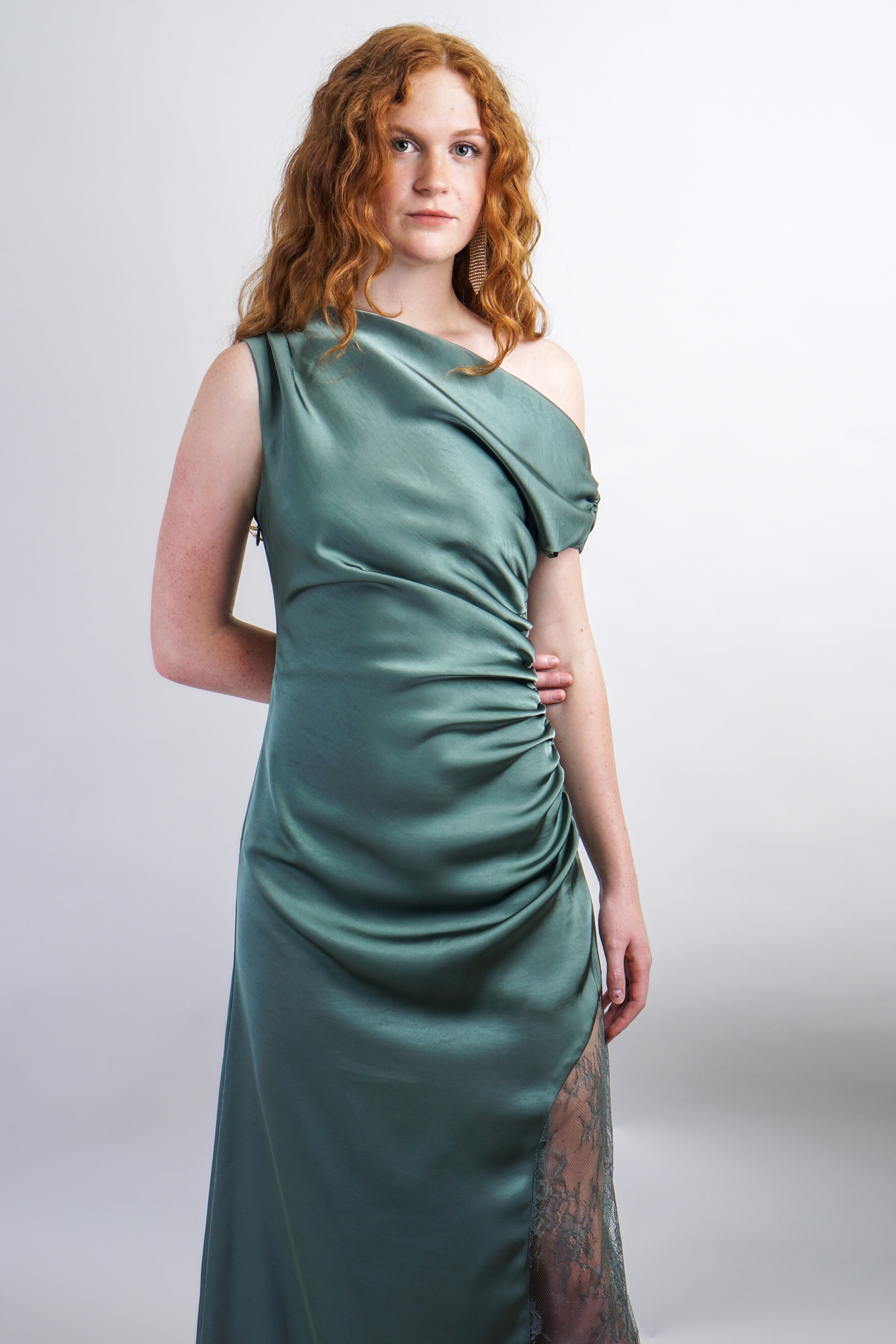 Private Label GOWNS Green Asymmetrical Lace Gown