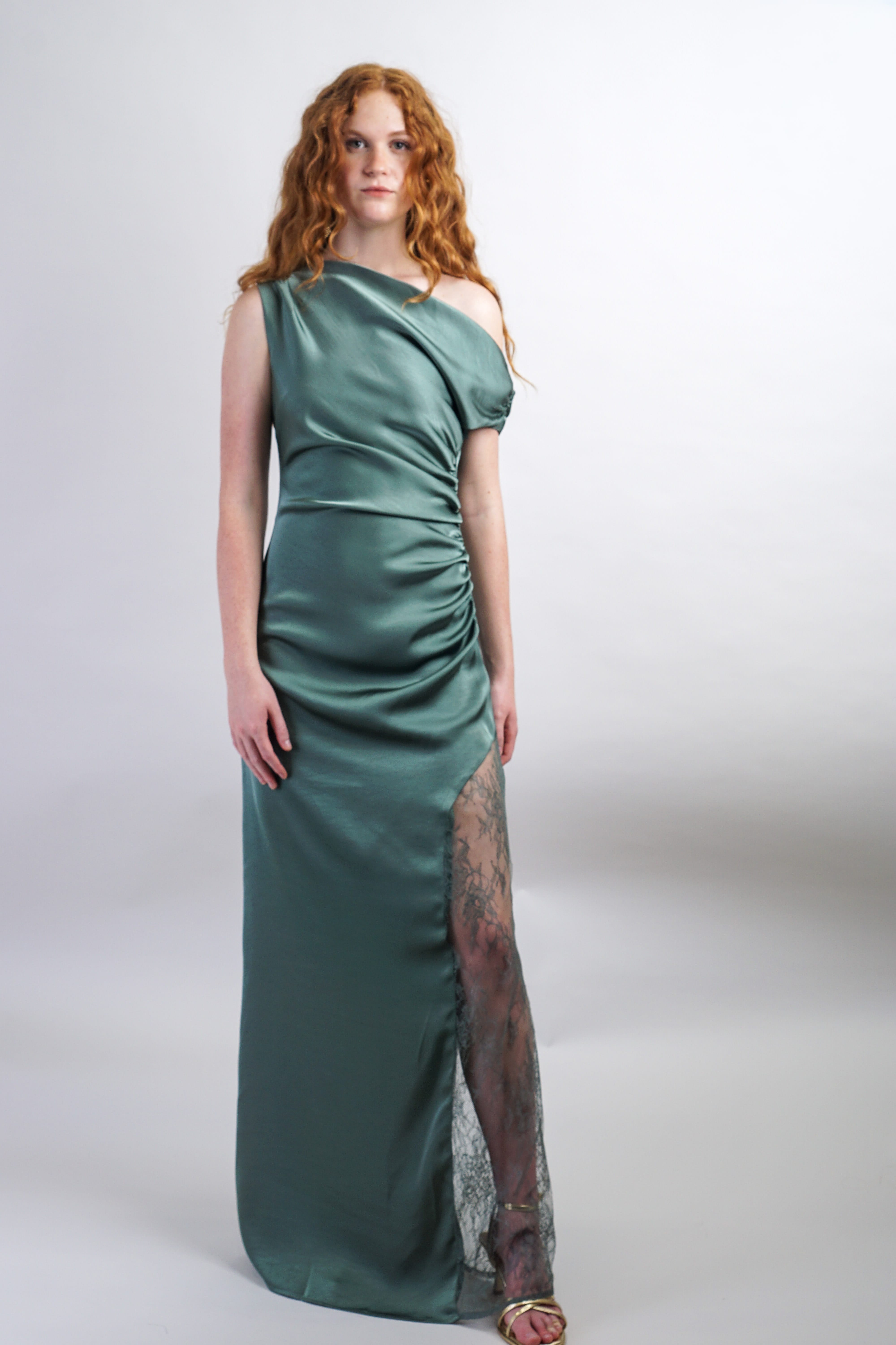 Private Label GOWNS Green Asymmetrical Lace Gown