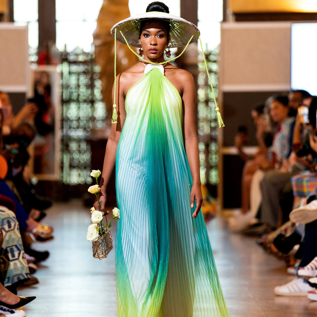 Green Ombre Tulle Sheer Halter Maxi Dress