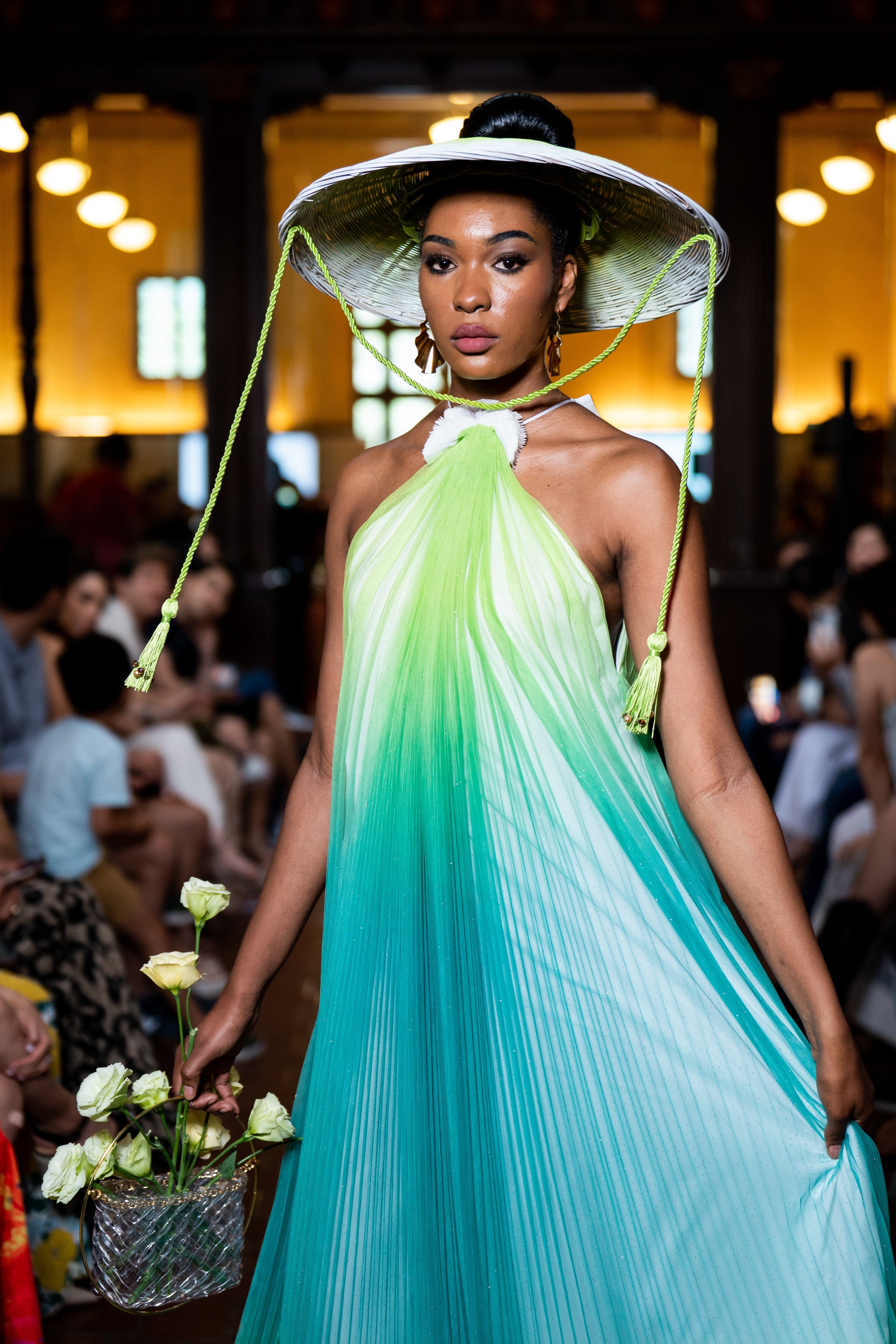 CD-Archive GOWNS Green Ombre Tulle Sheer Halter Maxi Dress