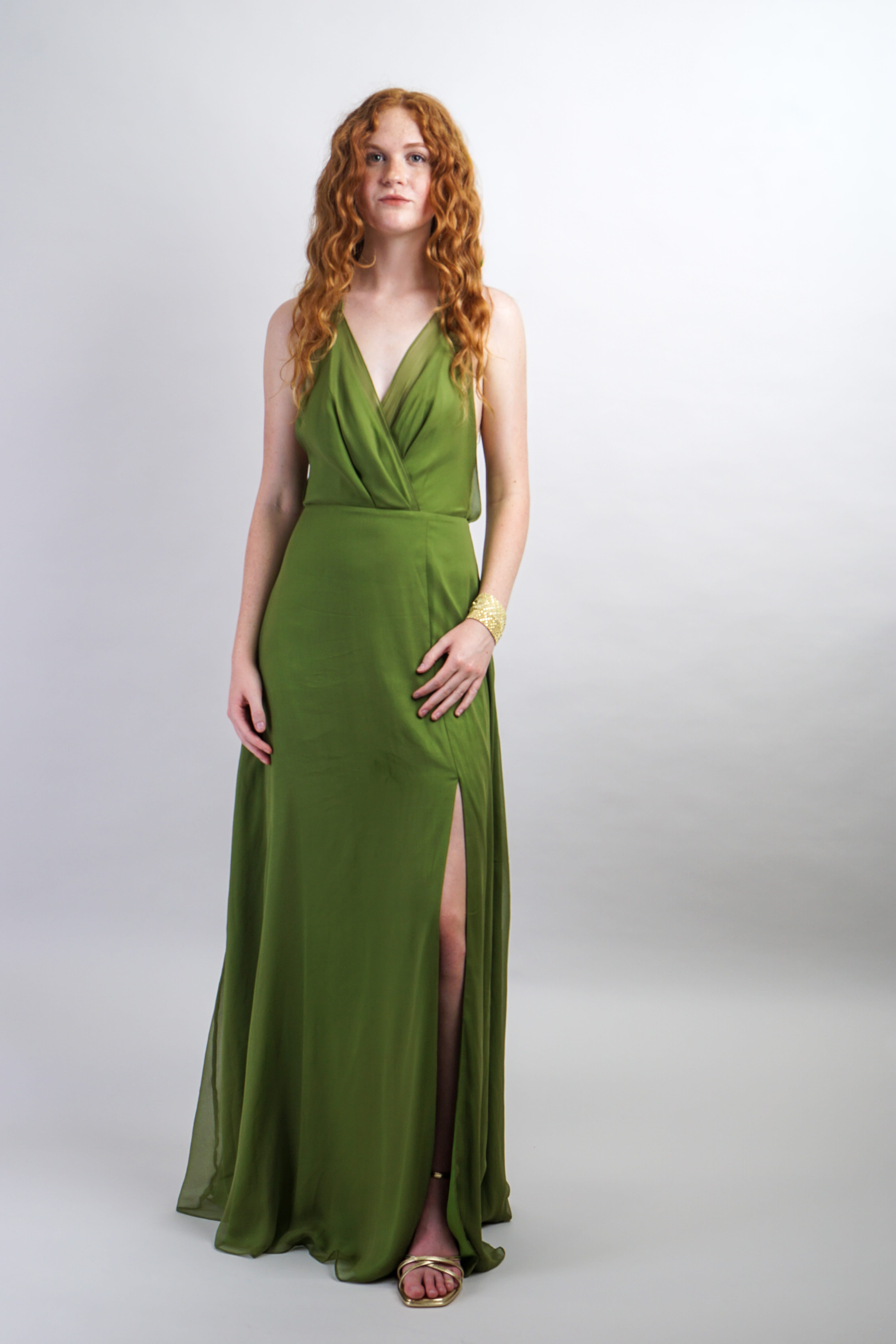Olive Green Silk Chiffon Harlow Gown | Women's Clothing and Accessories