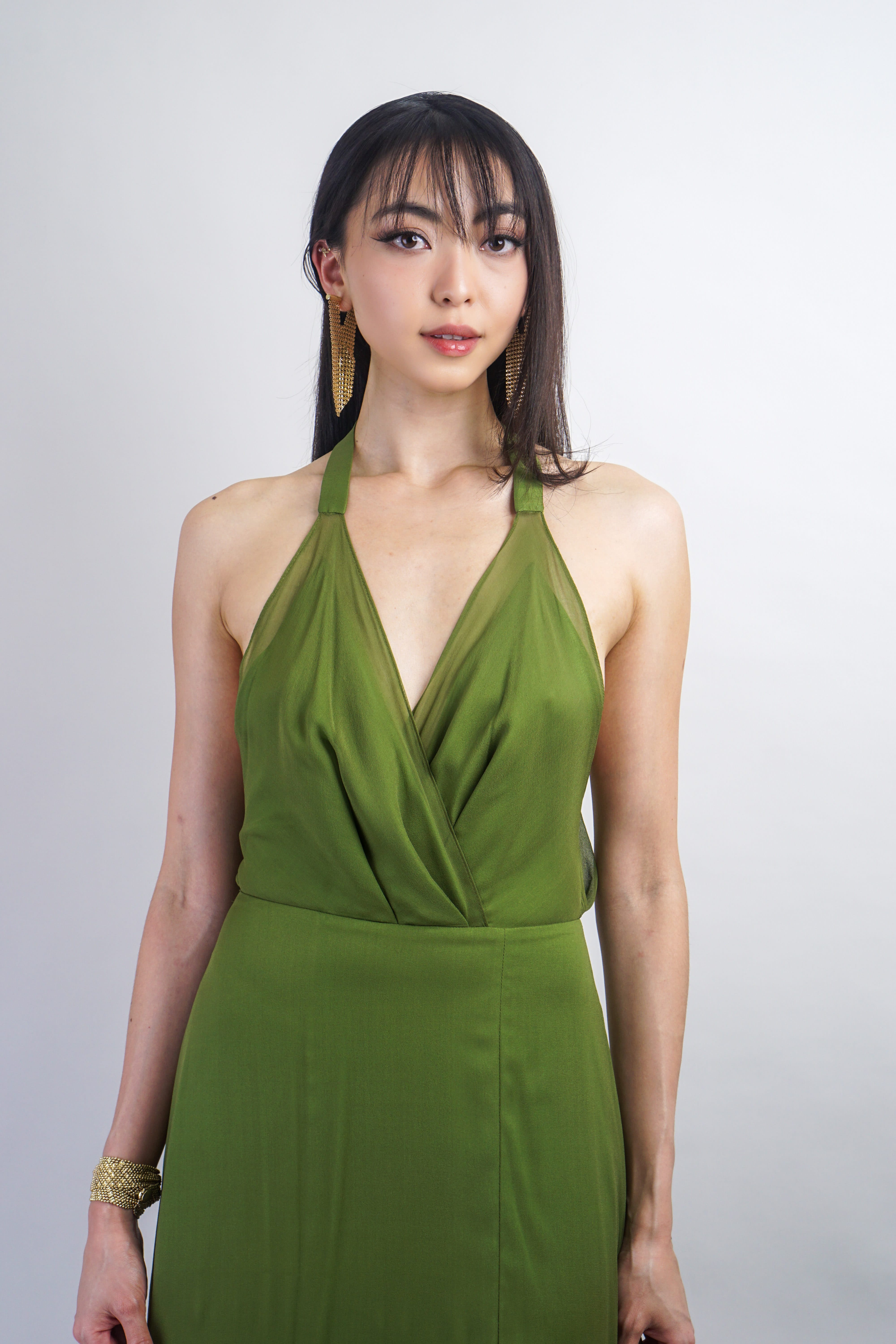 Chloe Dao GOWNS Olive Green Silk Chiffon Harlow Gown