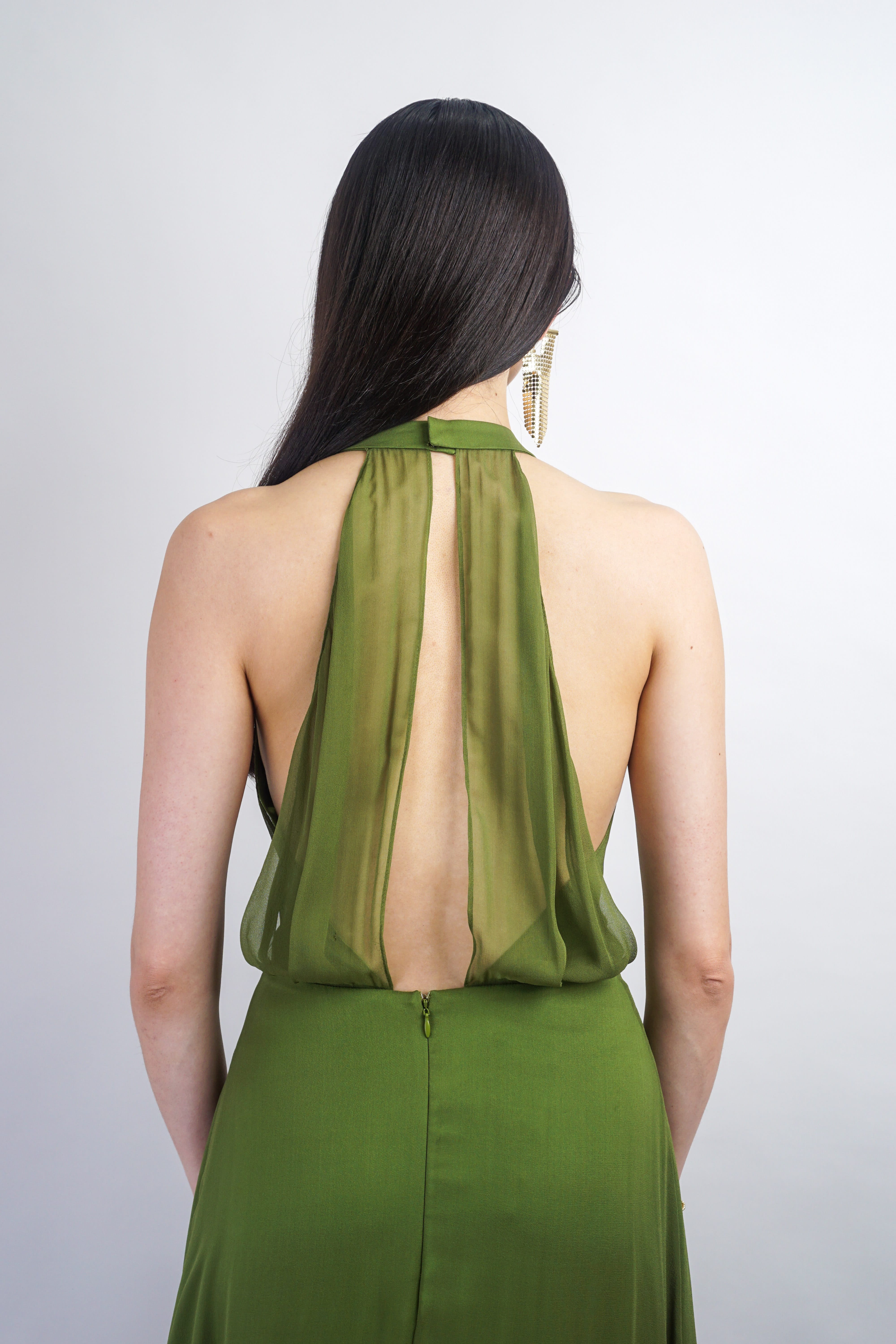 Chloe Dao GOWNS Olive Green Silk Chiffon Harlow Gown